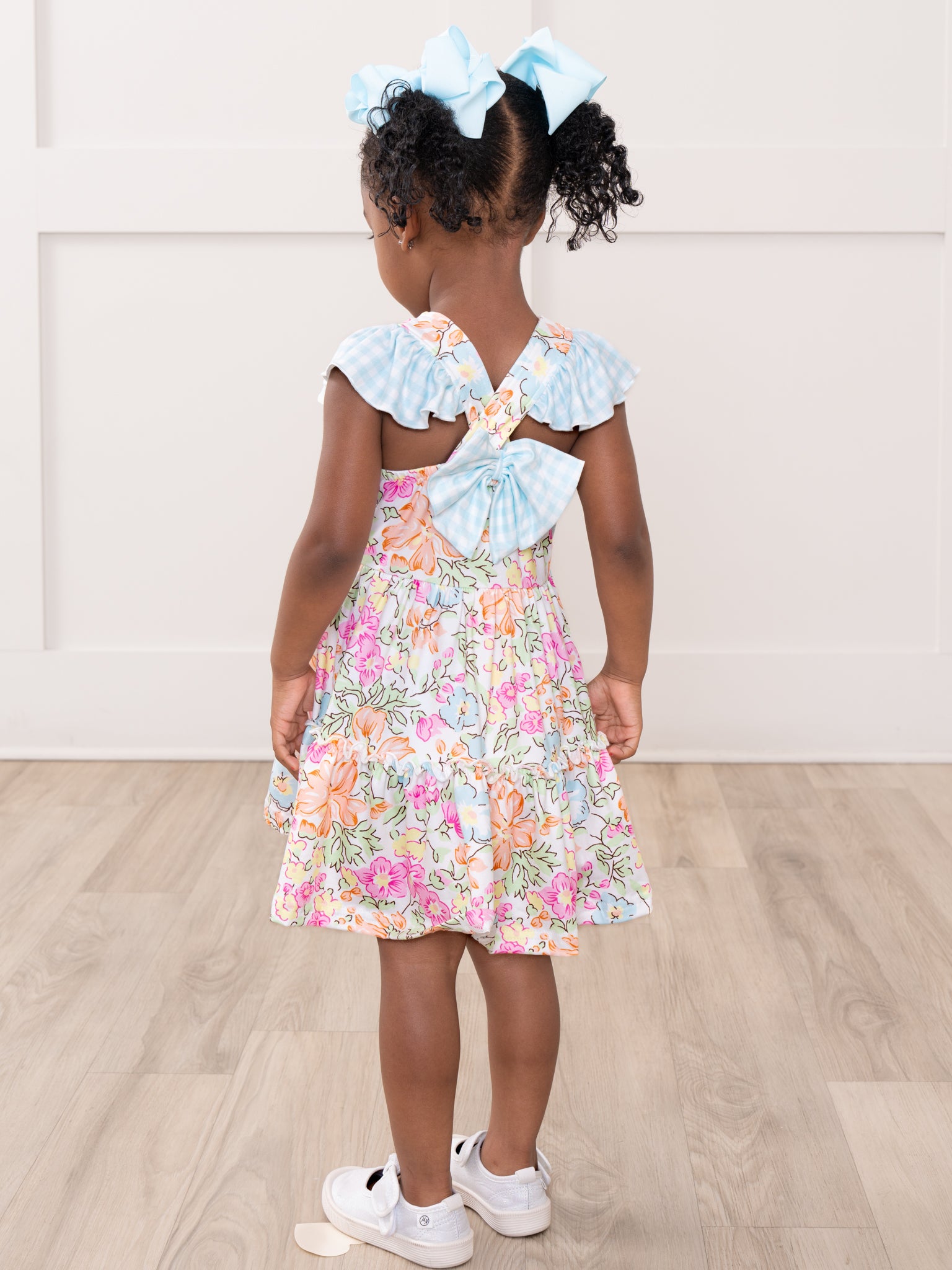 Flutter Sleeve Tiered Ruffle Dress - Wildflower Doodles - Marie Nicole Clothing