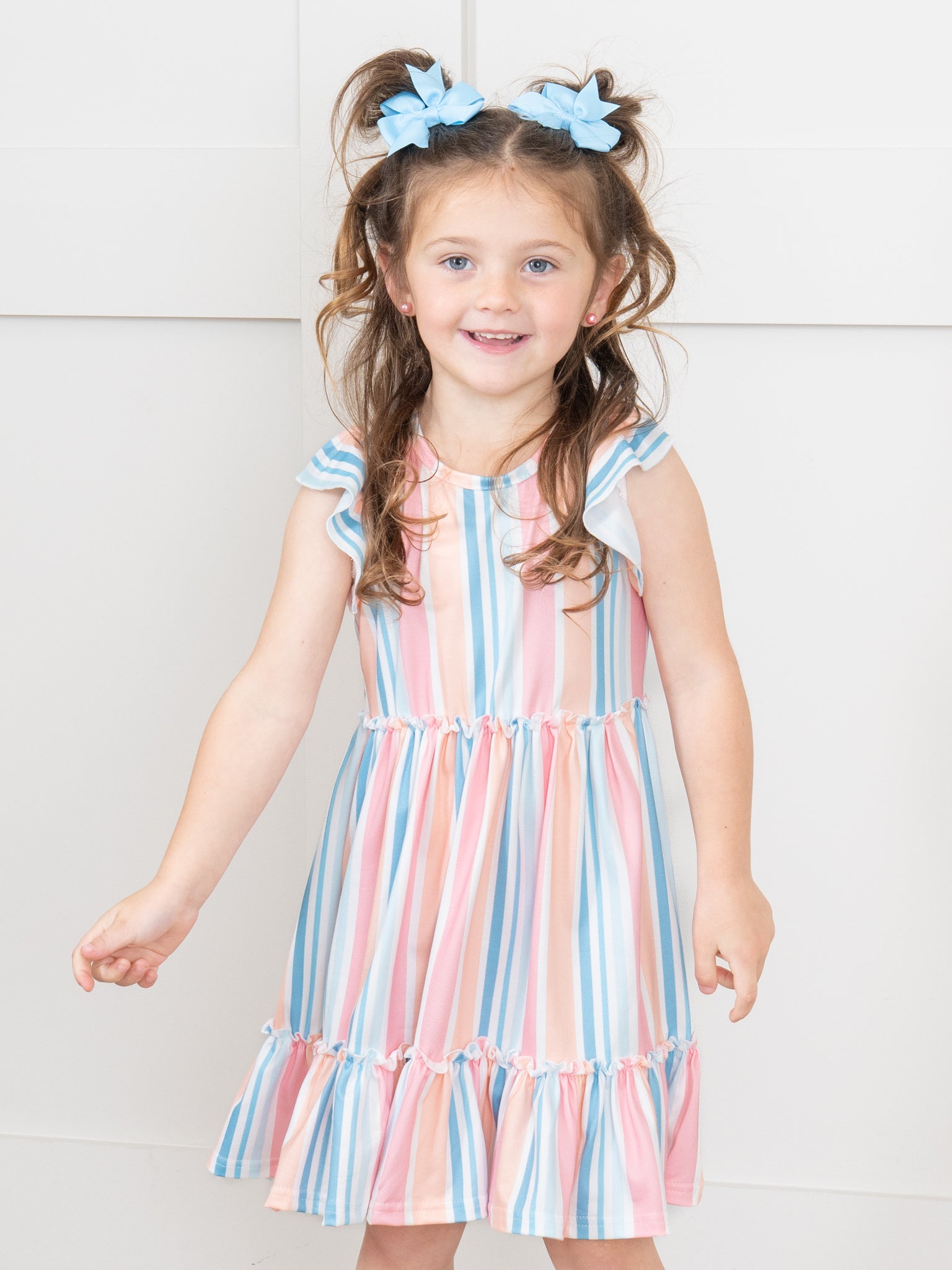 Day Bloom Tiered Stripe Ruffle Dress - Marie Nicole Clothing S(2yrs) Day Bloom Tiered Stripe Ruffle Dress - Marie Nicole Clothing S(2yrs)
