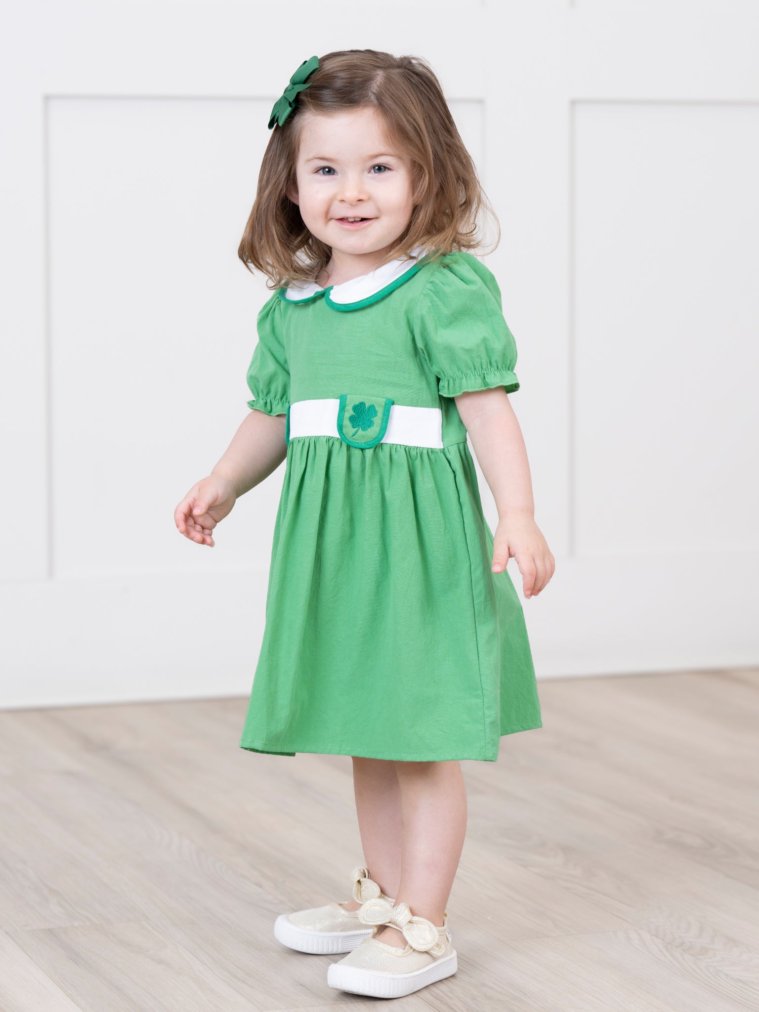Green 4-Leaf Clover Smocked Dress Green 4-Leaf Clover Smocked Dress