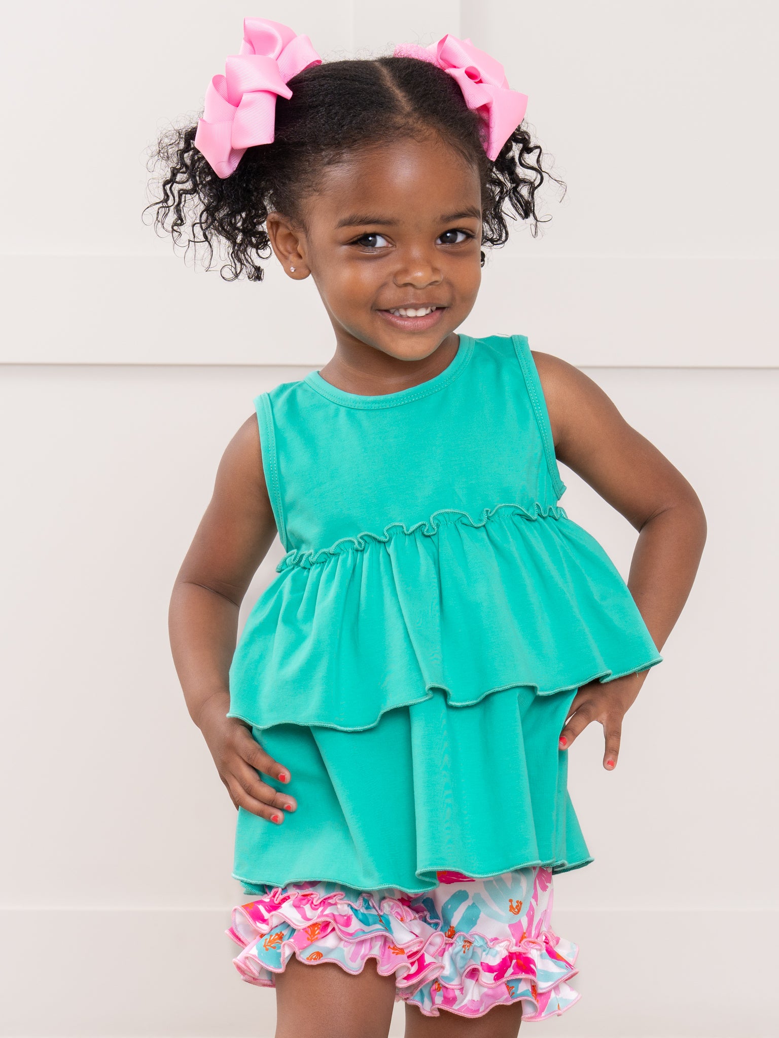 Tiered Cotton Ruffle Tank - Mermaid - Marie Nicole Clothing