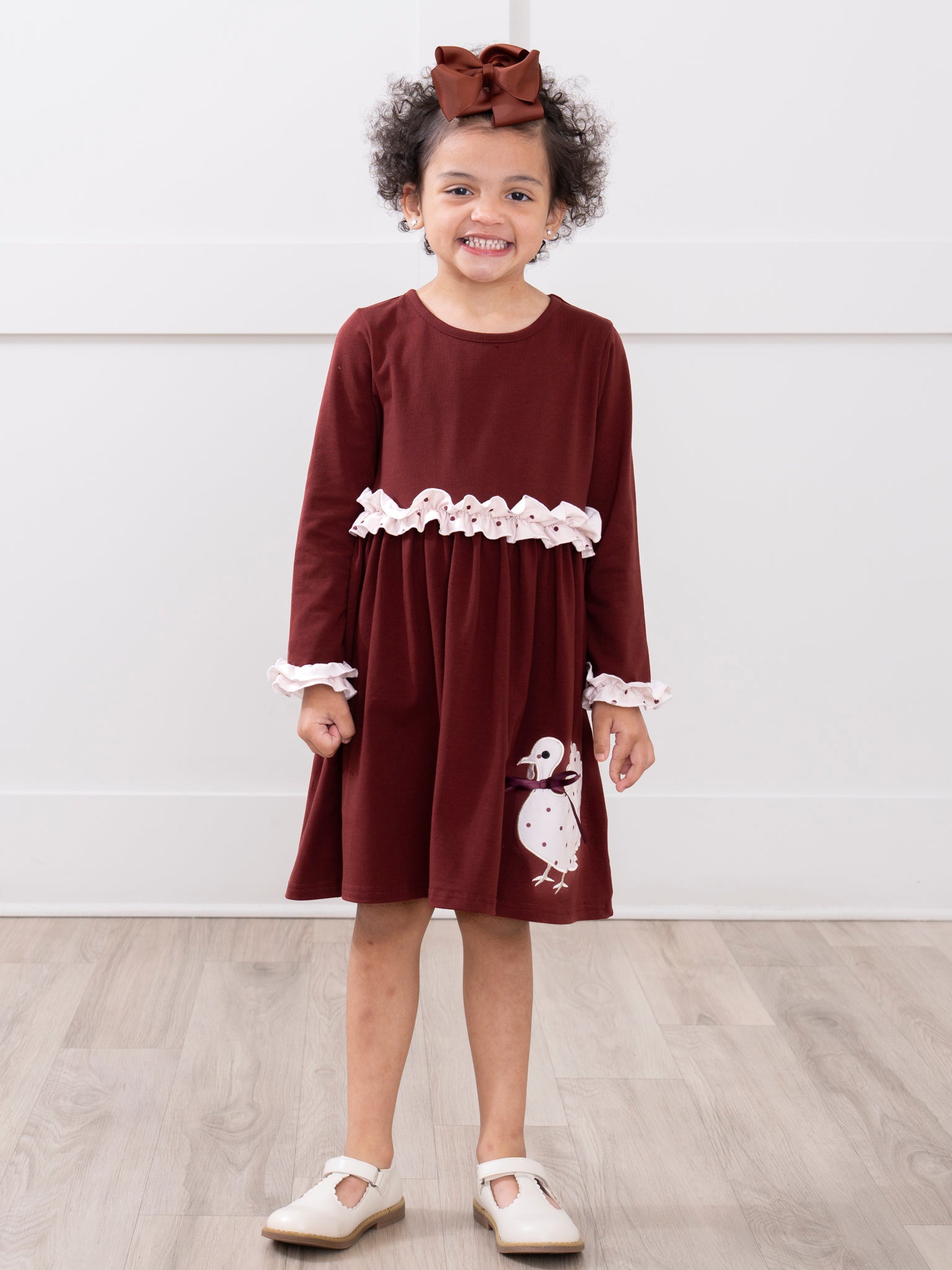 Brown Dots Turkey Ruffle Dress - Marie Nicole Clothing