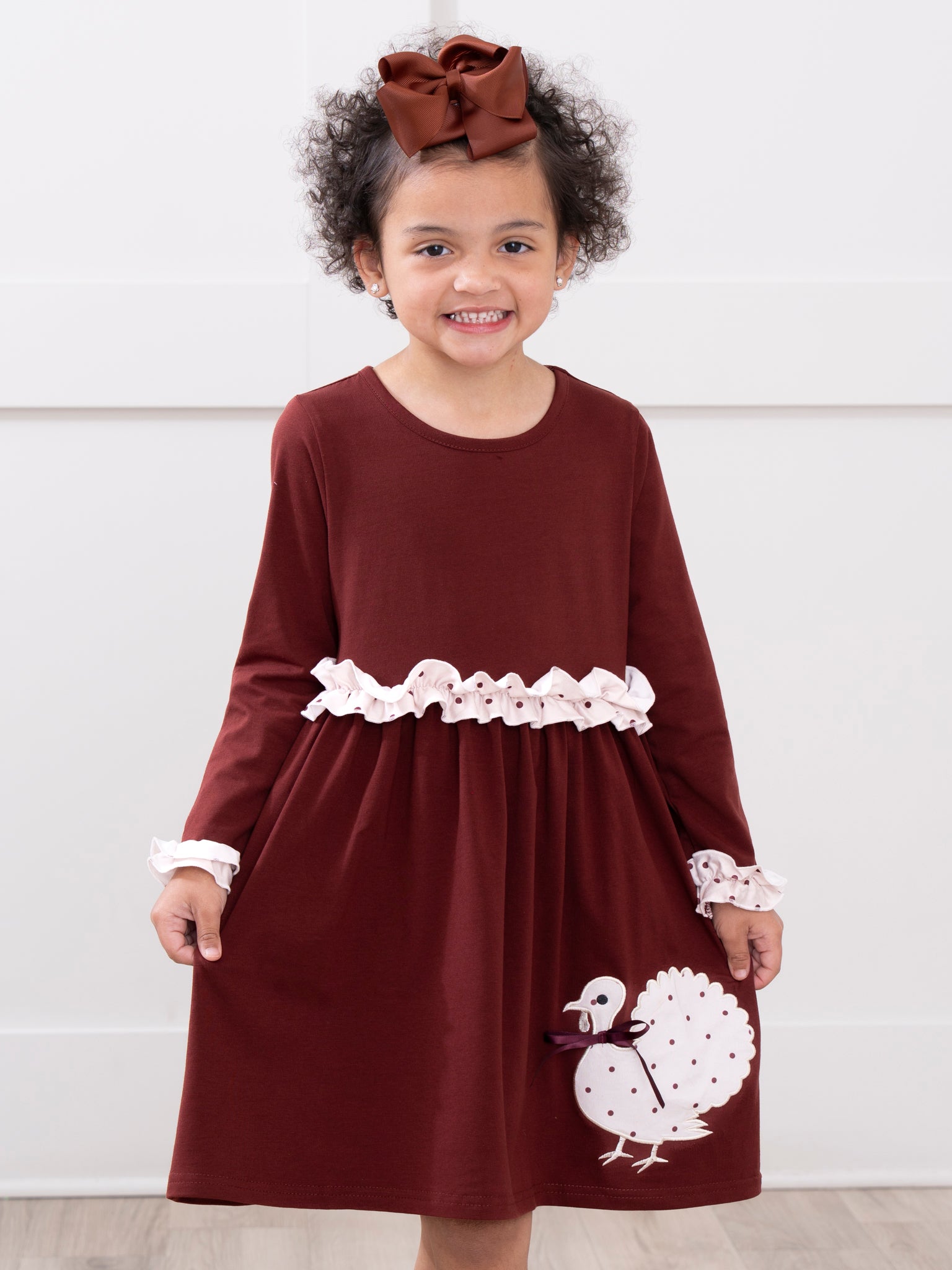 Brown Dots Turkey Ruffle Dress - Marie Nicole Clothing