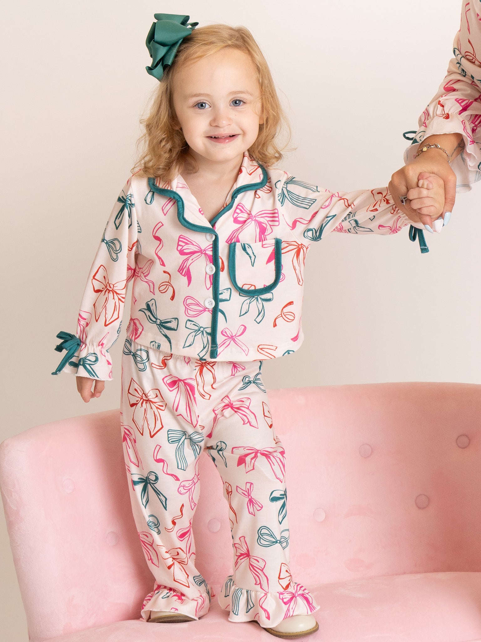 Jolly Bowtie Cropped Ruffle Pajamas - Marie Nicole Clothing
