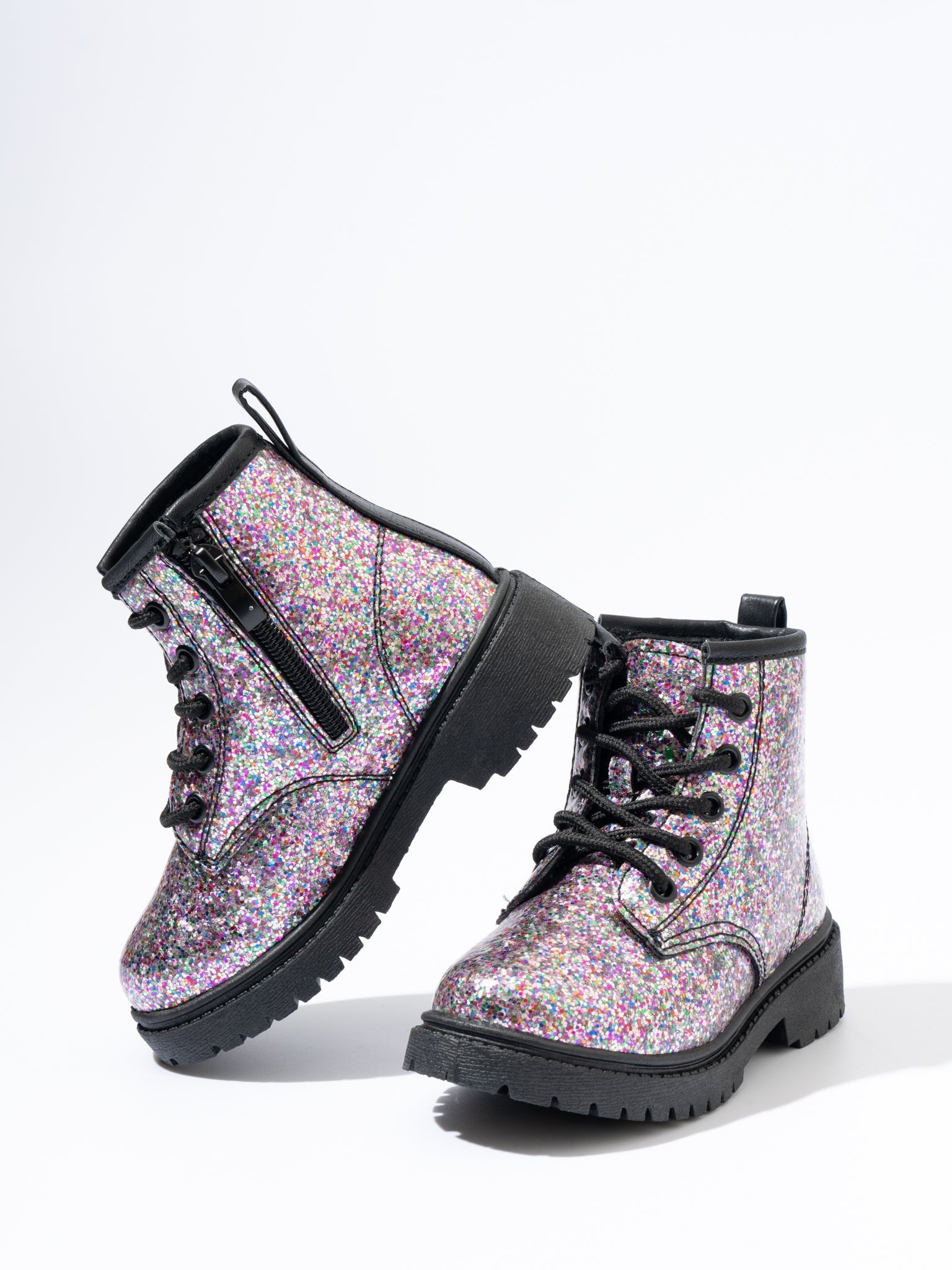 sequin dress combat boots Dakaela Girls Glitter Ankle Boots Lace up Waterproof Combat Shoes Sequin Side Zipper Fall Winter Dress Booties Silver 12.5