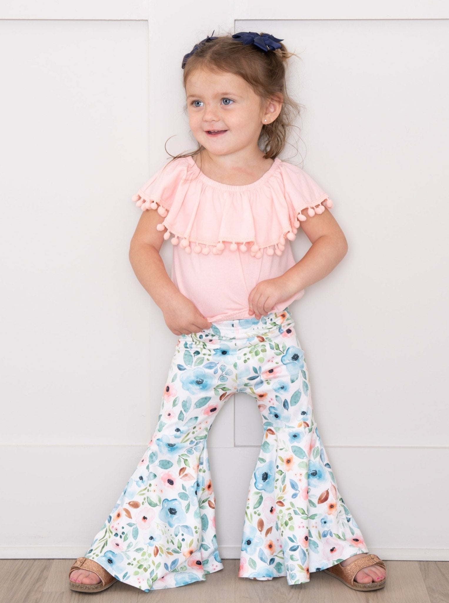 Peach & Blue Anemone Ruffle Outfit - Marie Nicole Clothing