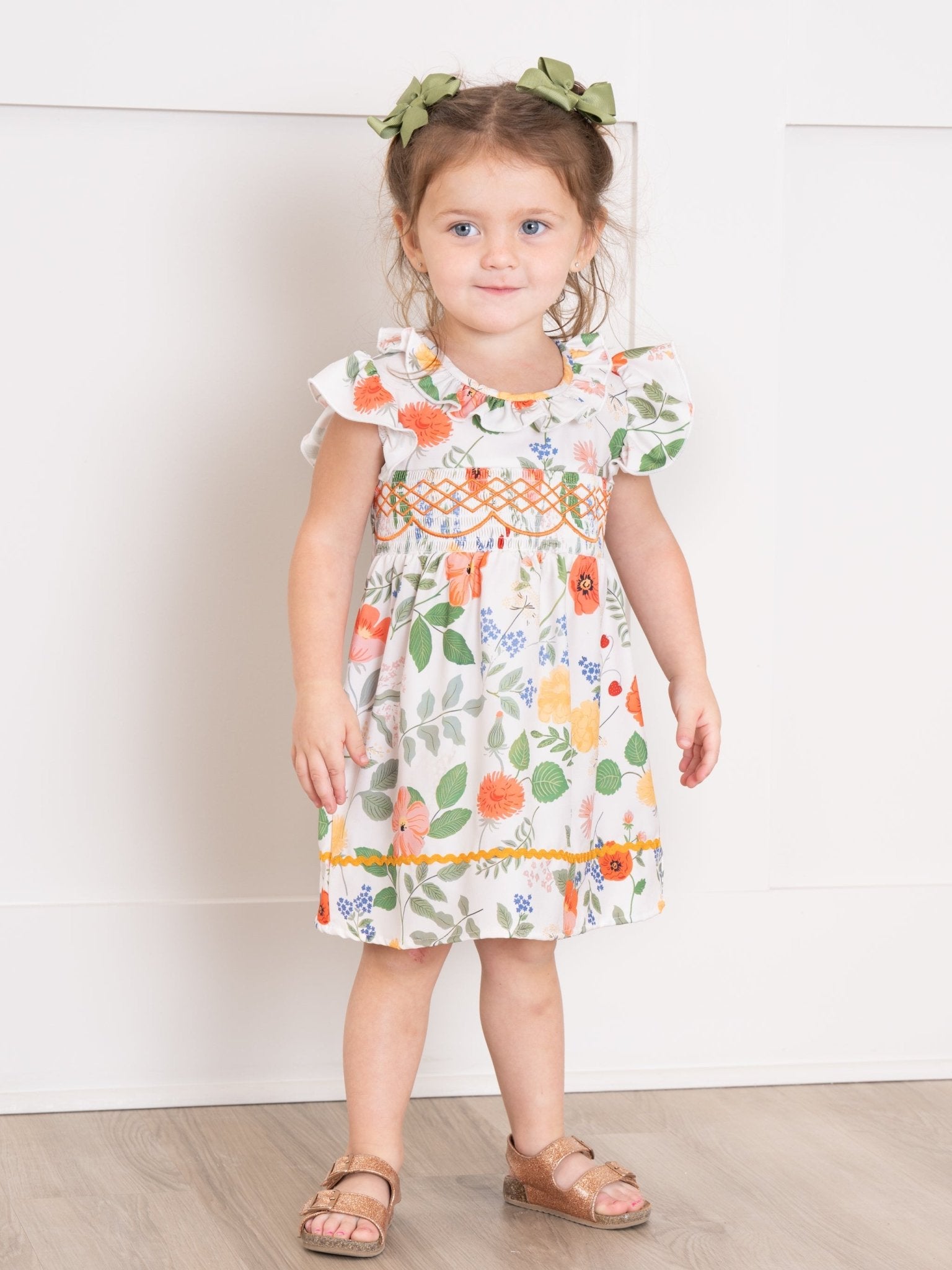 Smocked Summer Botanical Ruffle Dress - Marie Nicole Clothing