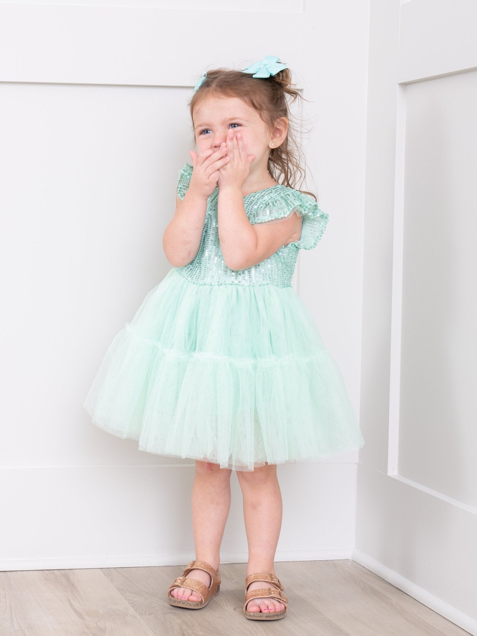 Mint Sequin Tiered Tulle Dress - Marie Nicole Clothing