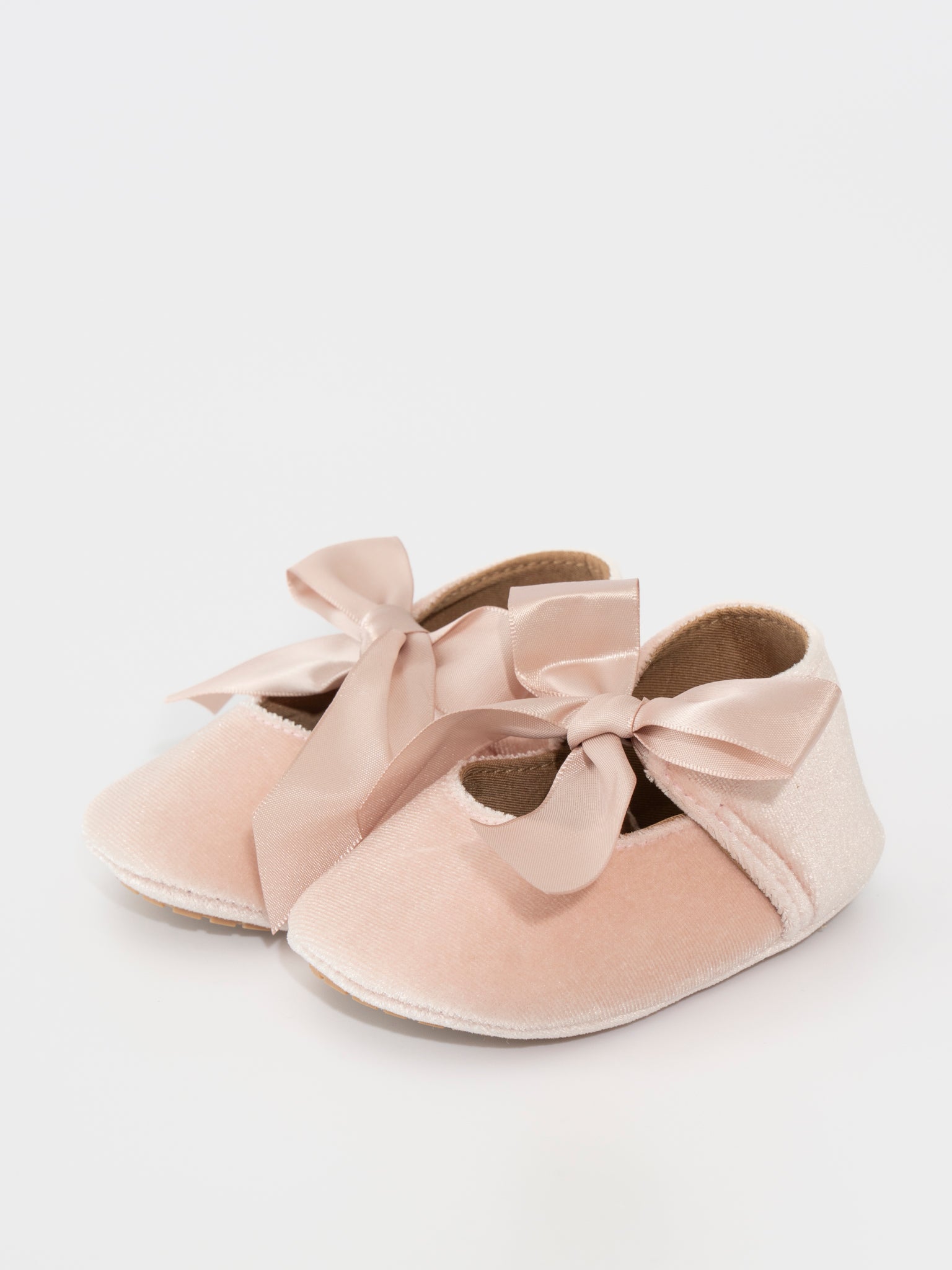 Velvet Ribbon Bow Baby Shoe Ballerina Pink - Marie Nicole Clothing