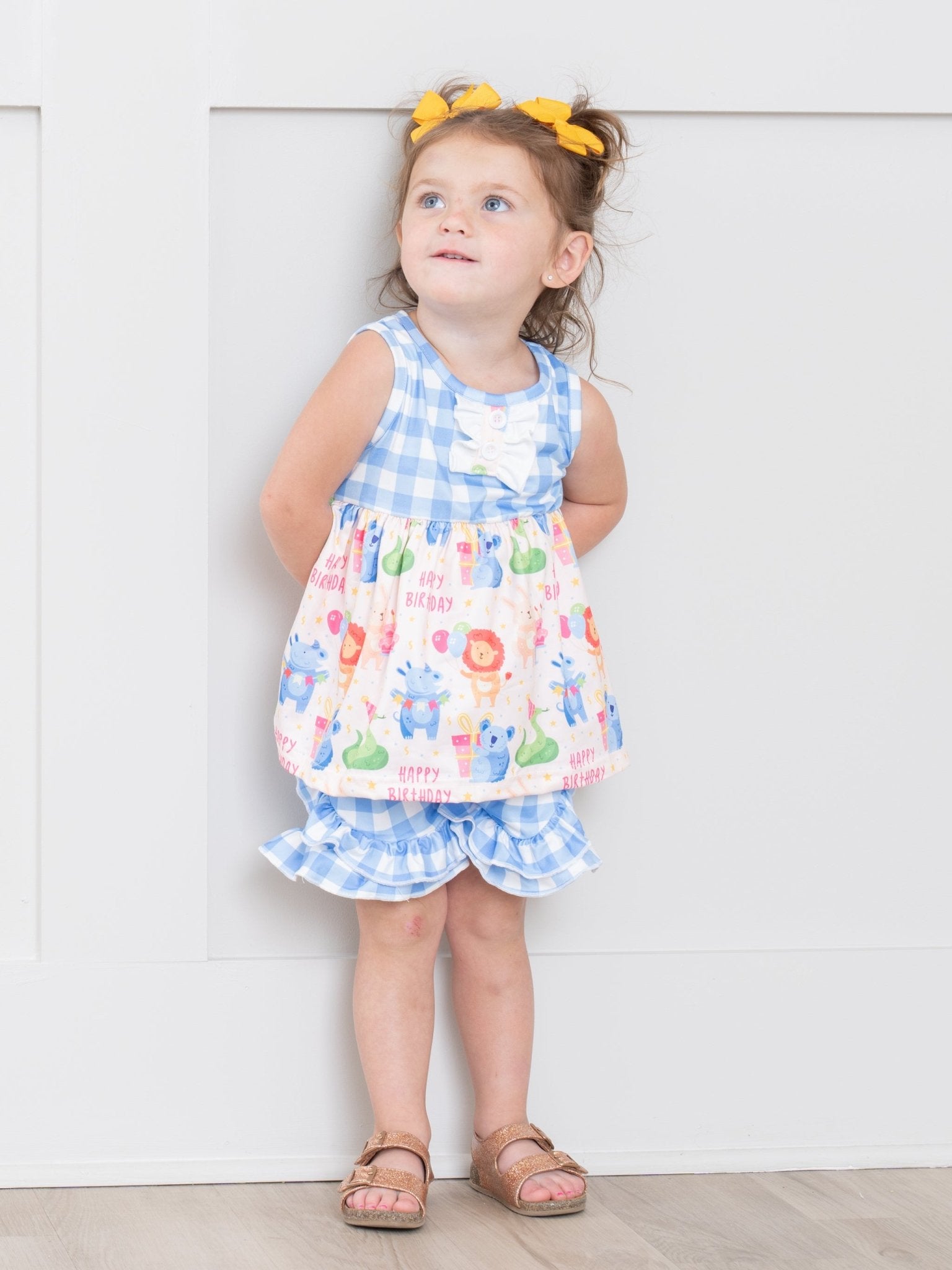 "Happy Birthday" Gingham Ruffle Outfit - Marie Nicole Clothing