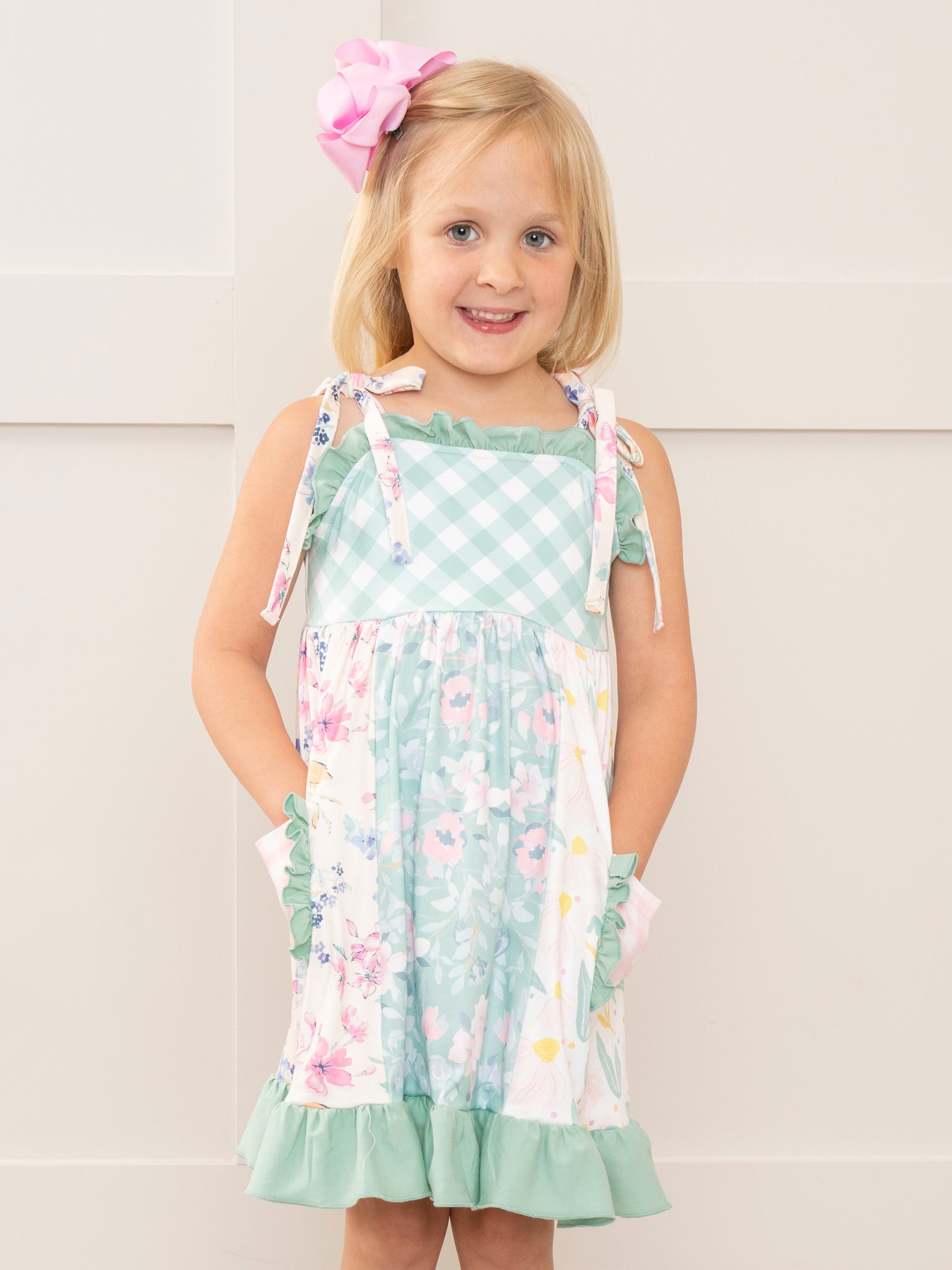 Pink & Green Gingham Garden Ruffle Dress Pink & Green Gingham Garden Ruffle Dress