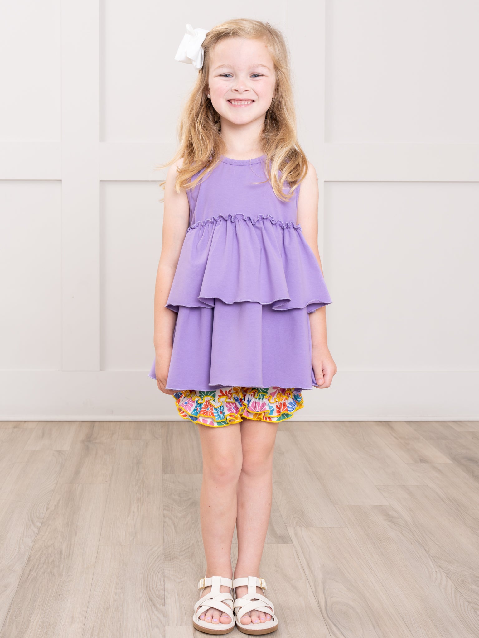 Tiered Cotton Ruffle Tank - Lavender - Marie Nicole Clothing
