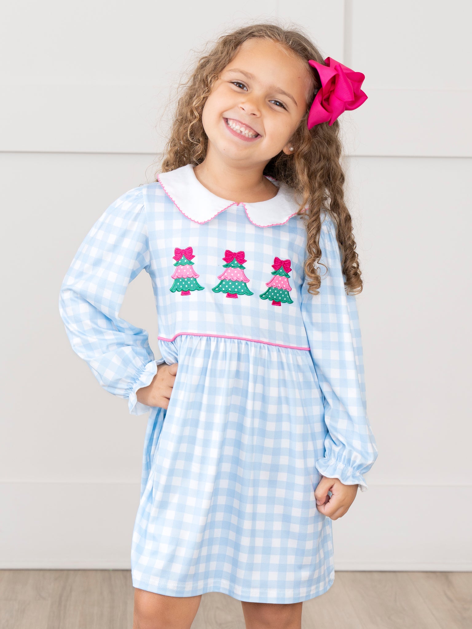 Winter Wonderland Embroidered Gingham Dress - Marie Nicole Clothing Winter Wonderland Embroidered Gingham Dress - Marie Nicole Clothing