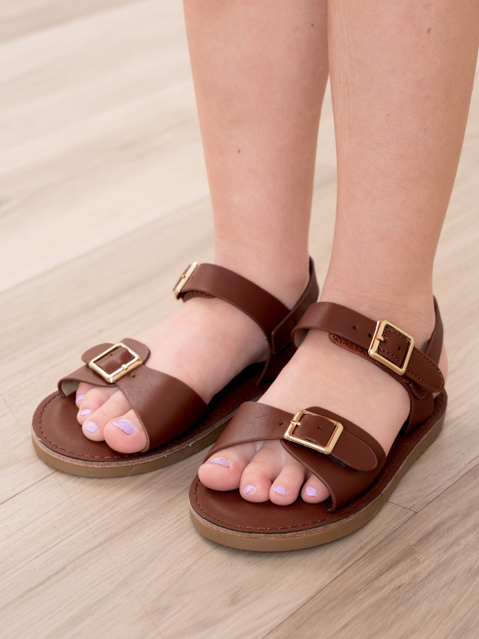 Double Buckle Sandals - Chestnut - Marie Nicole Clothing
