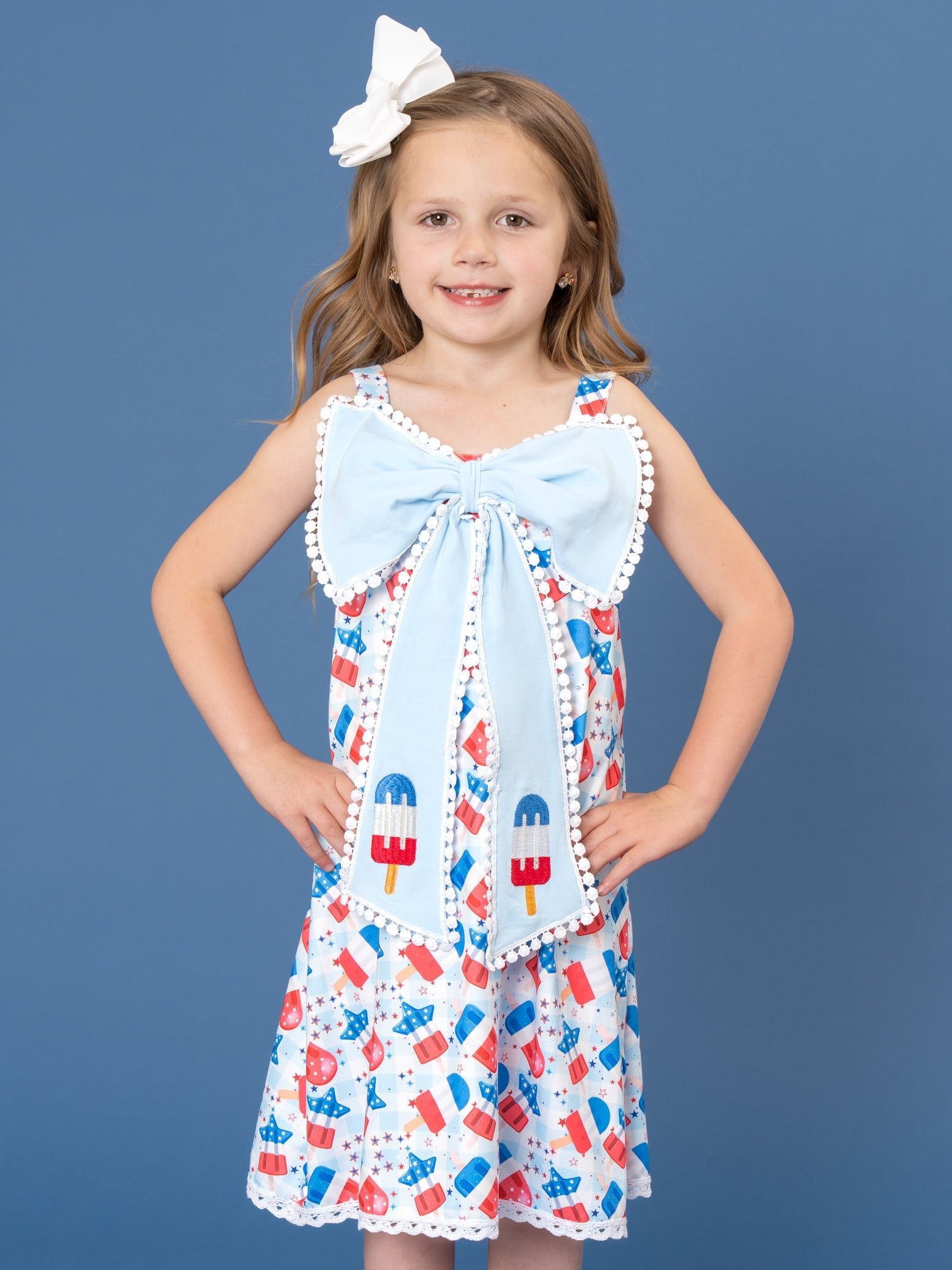 Patriotic Popsicles Embroidered Bow Dress - Marie Nicole Clothing