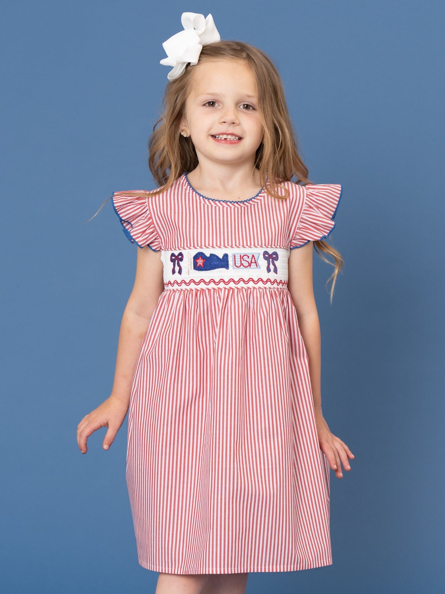 Freedom Flight Smocked Striped 100% Cotton Dress - Marie Nicole Clothing