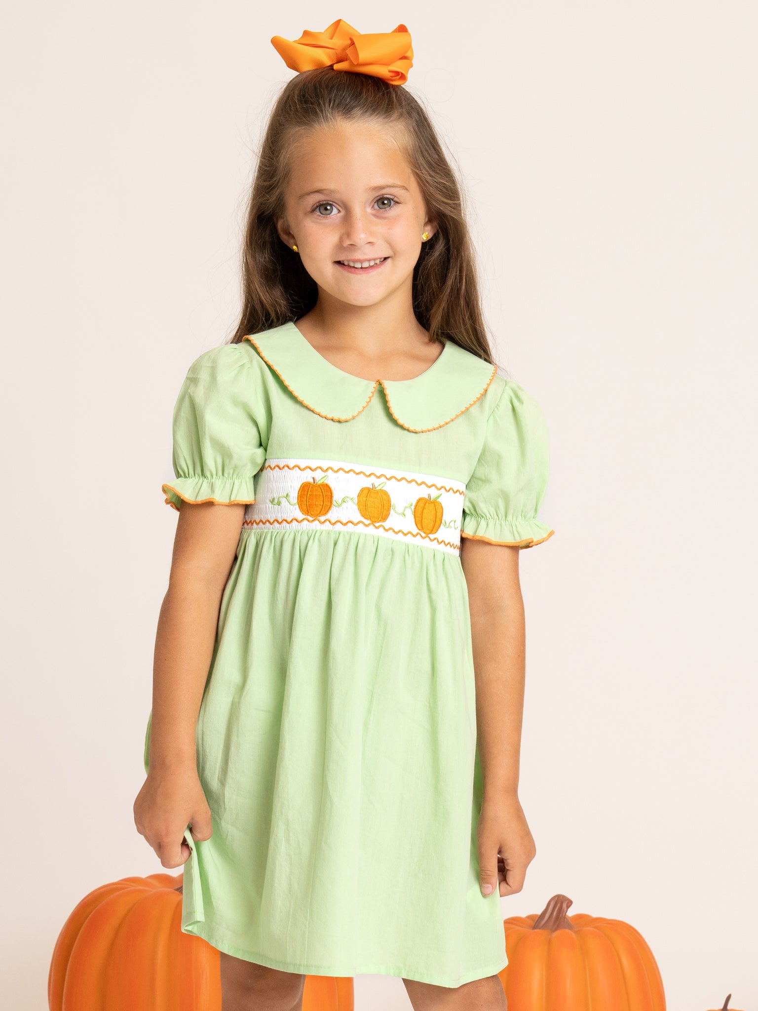 Smocked Embroidered Sweet Pea Pumpkin Dress