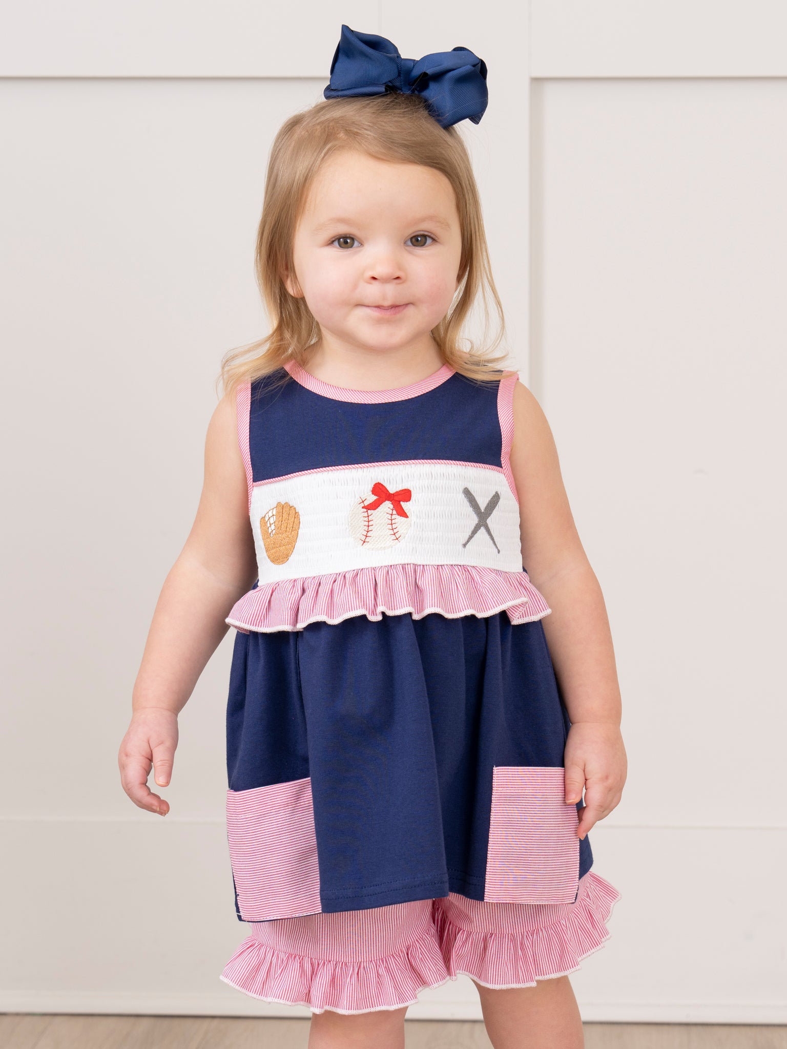 pink baseball dress Girls' Baseball Sleeveless Twirl Dress 3