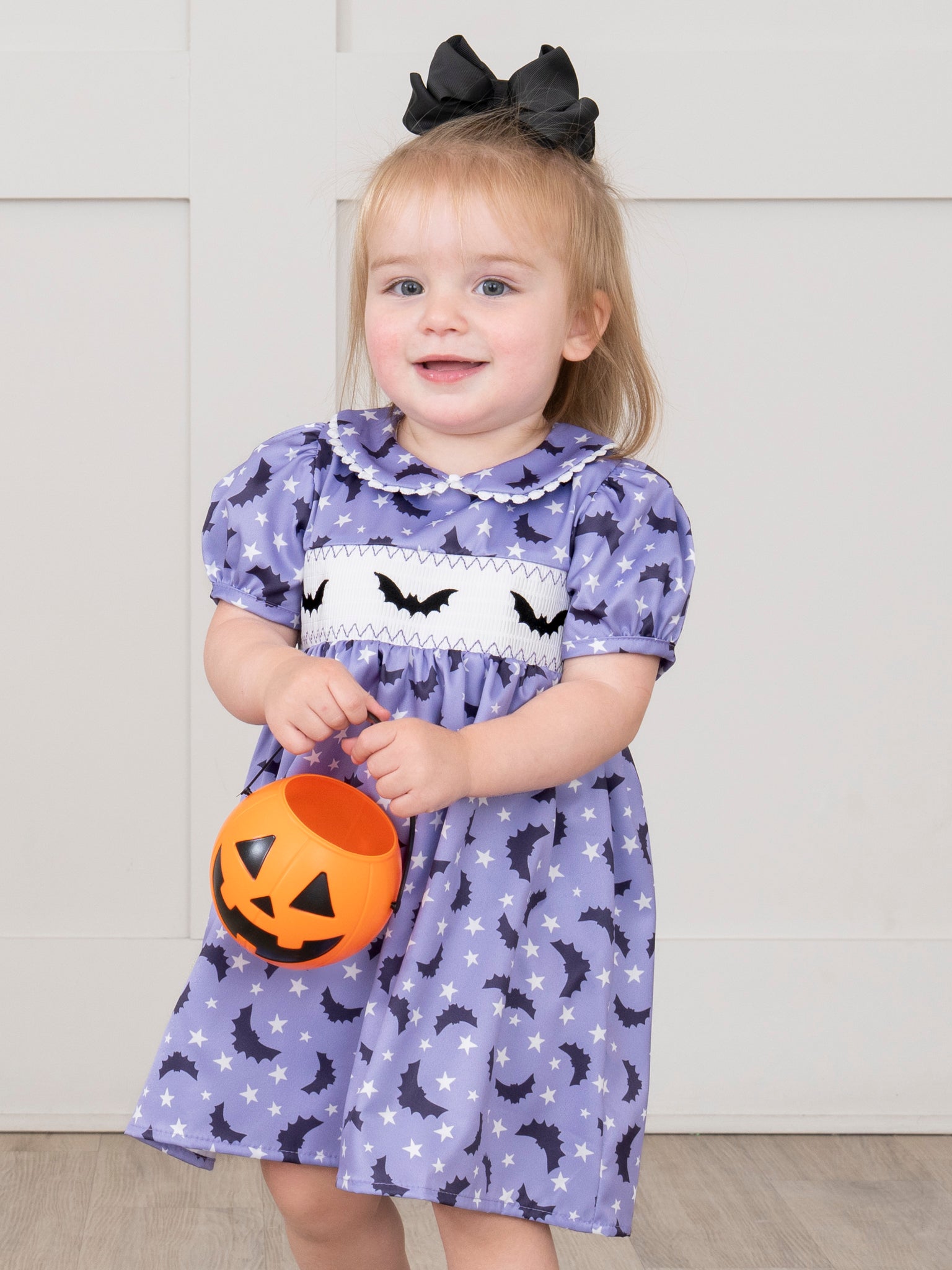 Spooky Season Smocked Dress- Purple Bats