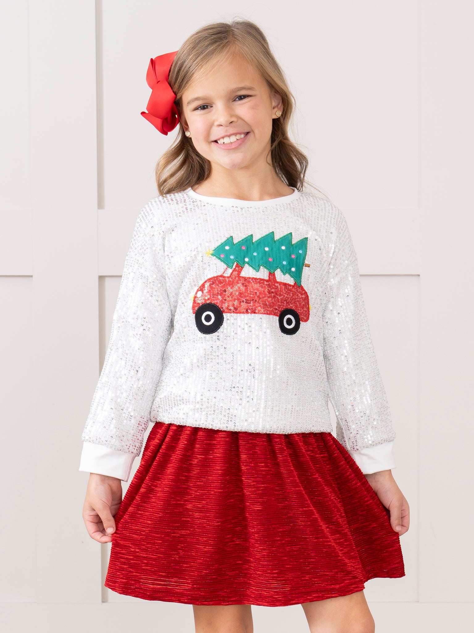 Silver Sequins & Red Velvet Christmas Outfit w/ Skirt