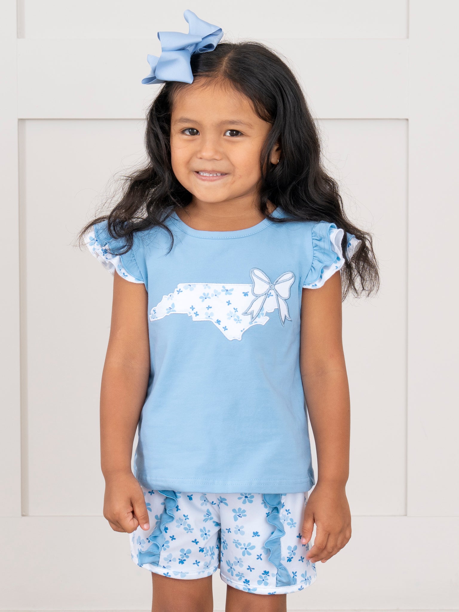 North Carolina Embroidered Floral Ruffle Outfit - Marie Nicole Clothing