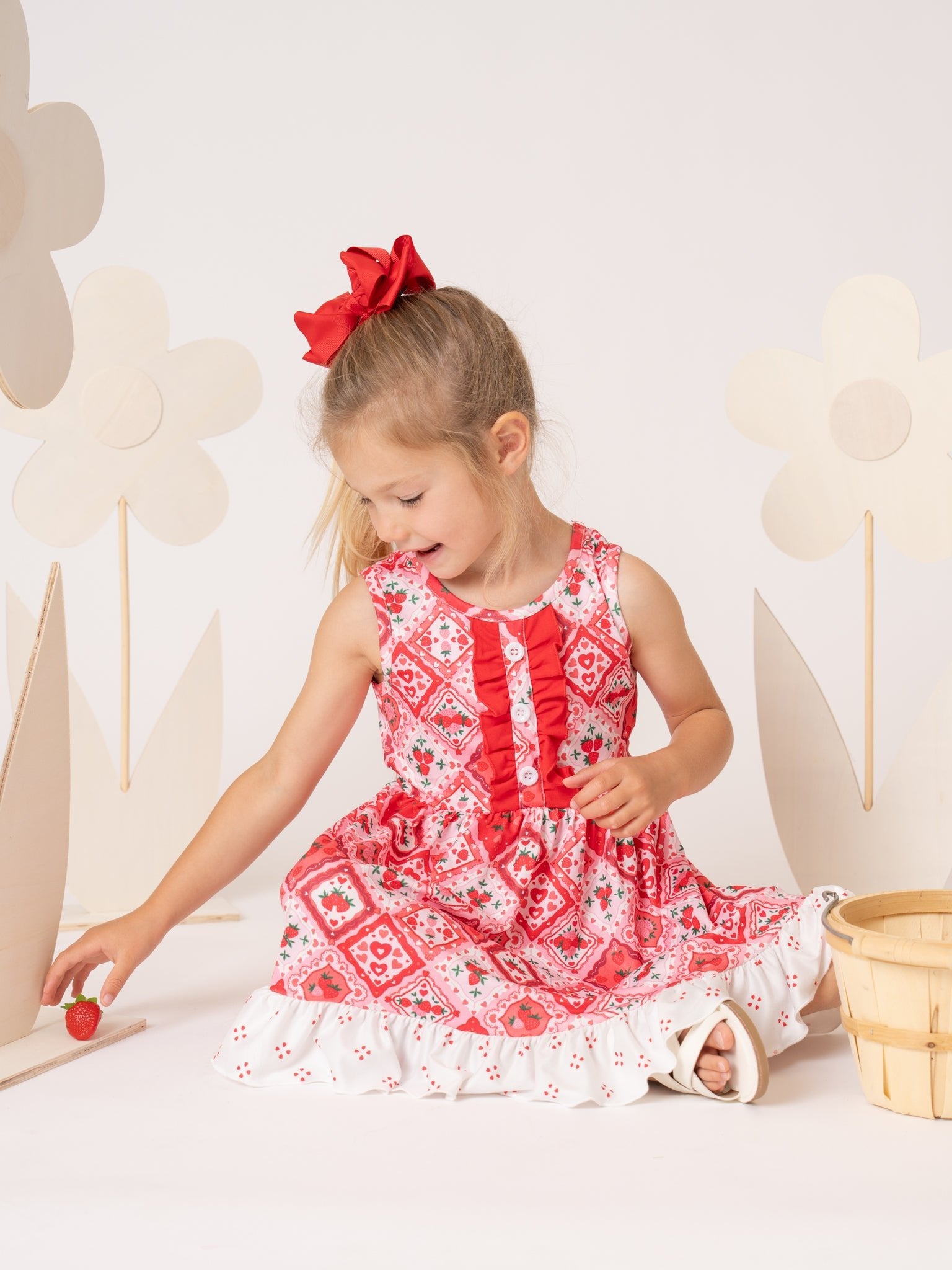 Strawberry Garden Ruffle Dress - Marie Nicole Clothing