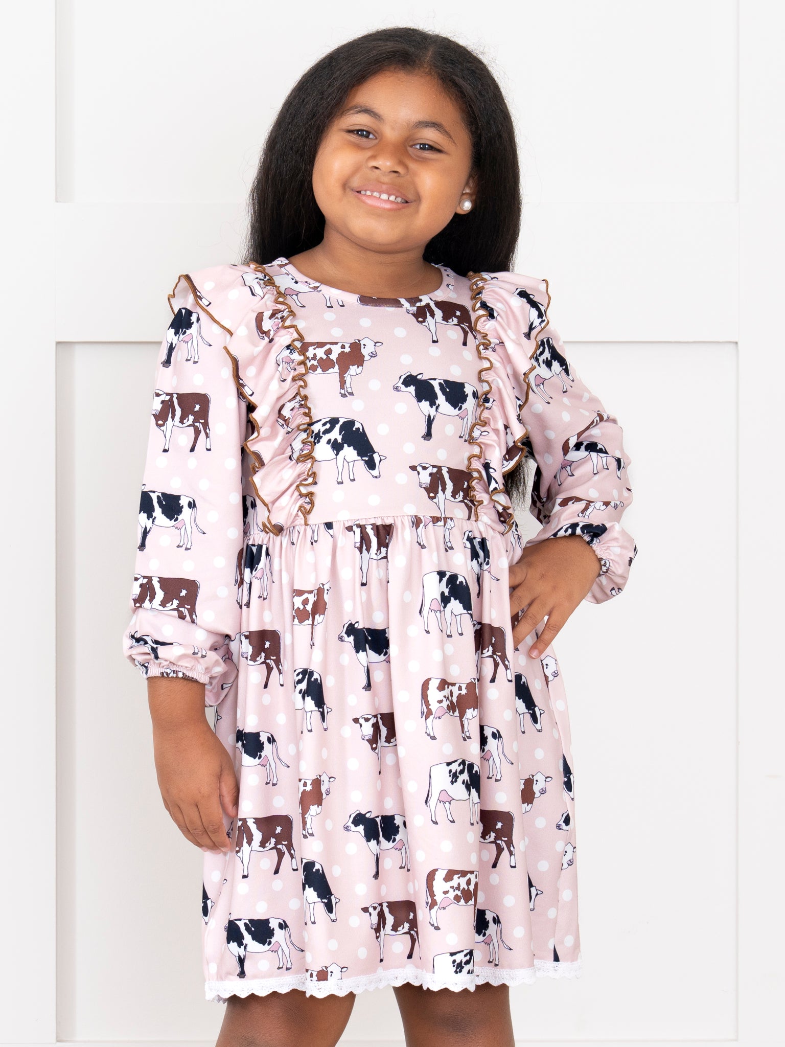 Brown Cow Ruffle Dress - Marie Nicole Clothing XL(5yrs) Brown Cow Ruffle Dress - Marie Nicole Clothing XL(5yrs)