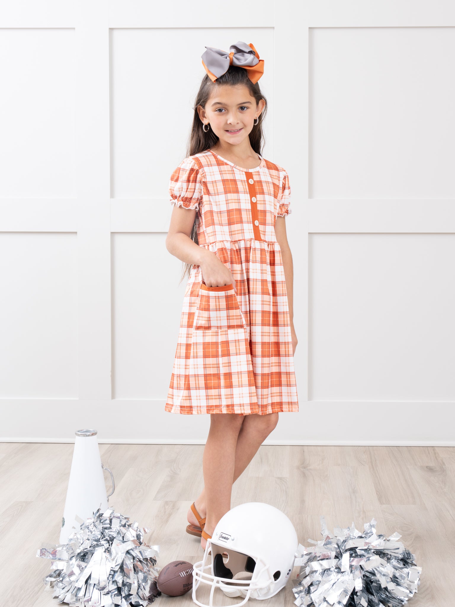 burnt orange plaid dress Black & Orange Plaid Pleated Lace-Up Dress
