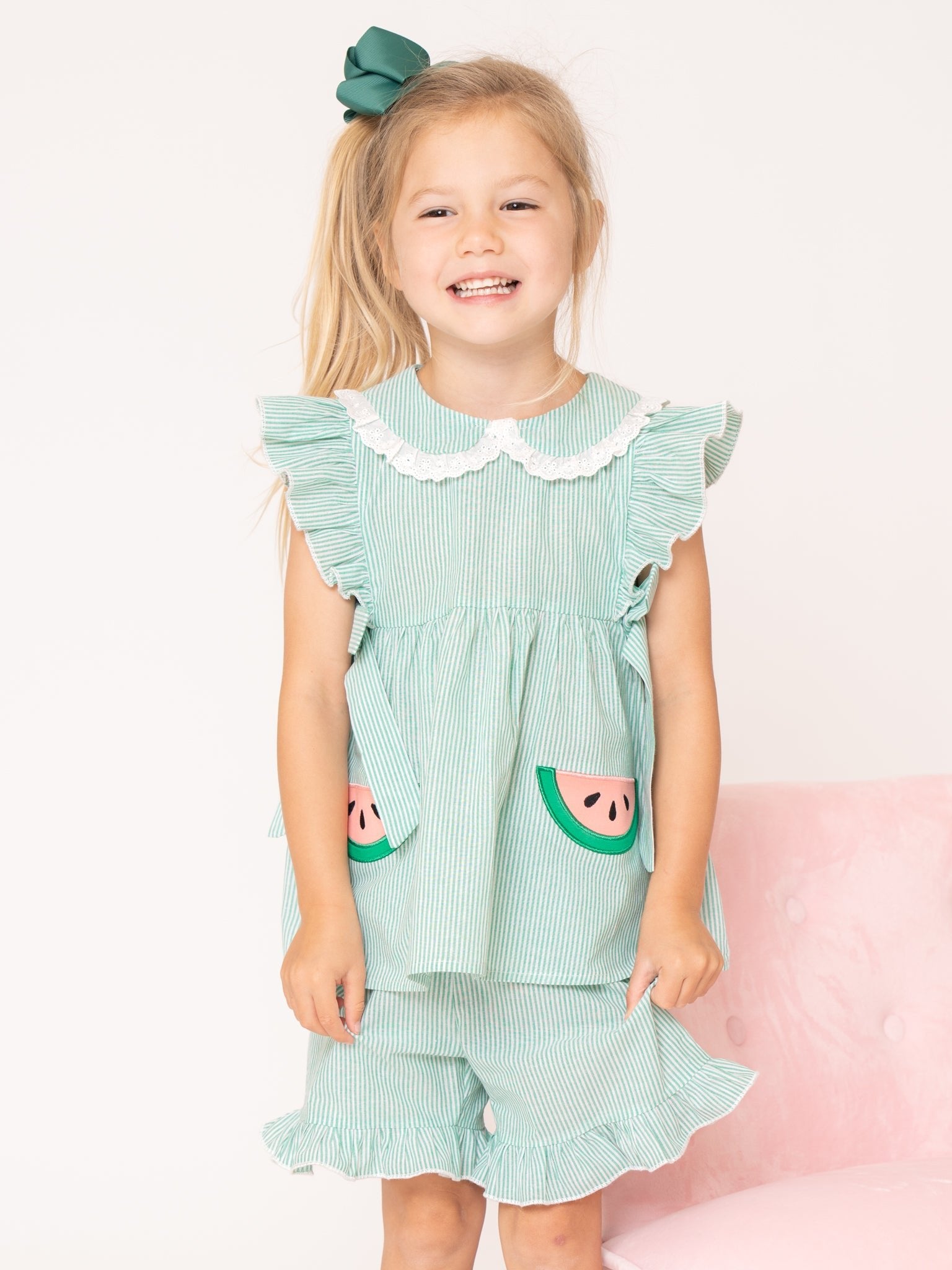 Watermelon Sweetie Ruffle 100% Cotton Outfit - Marie Nicole Clothing