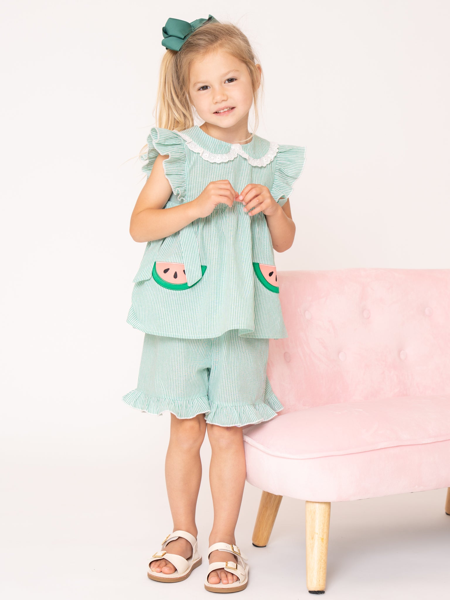Watermelon Sweetie Ruffle 100% Cotton Outfit - Marie Nicole Clothing
