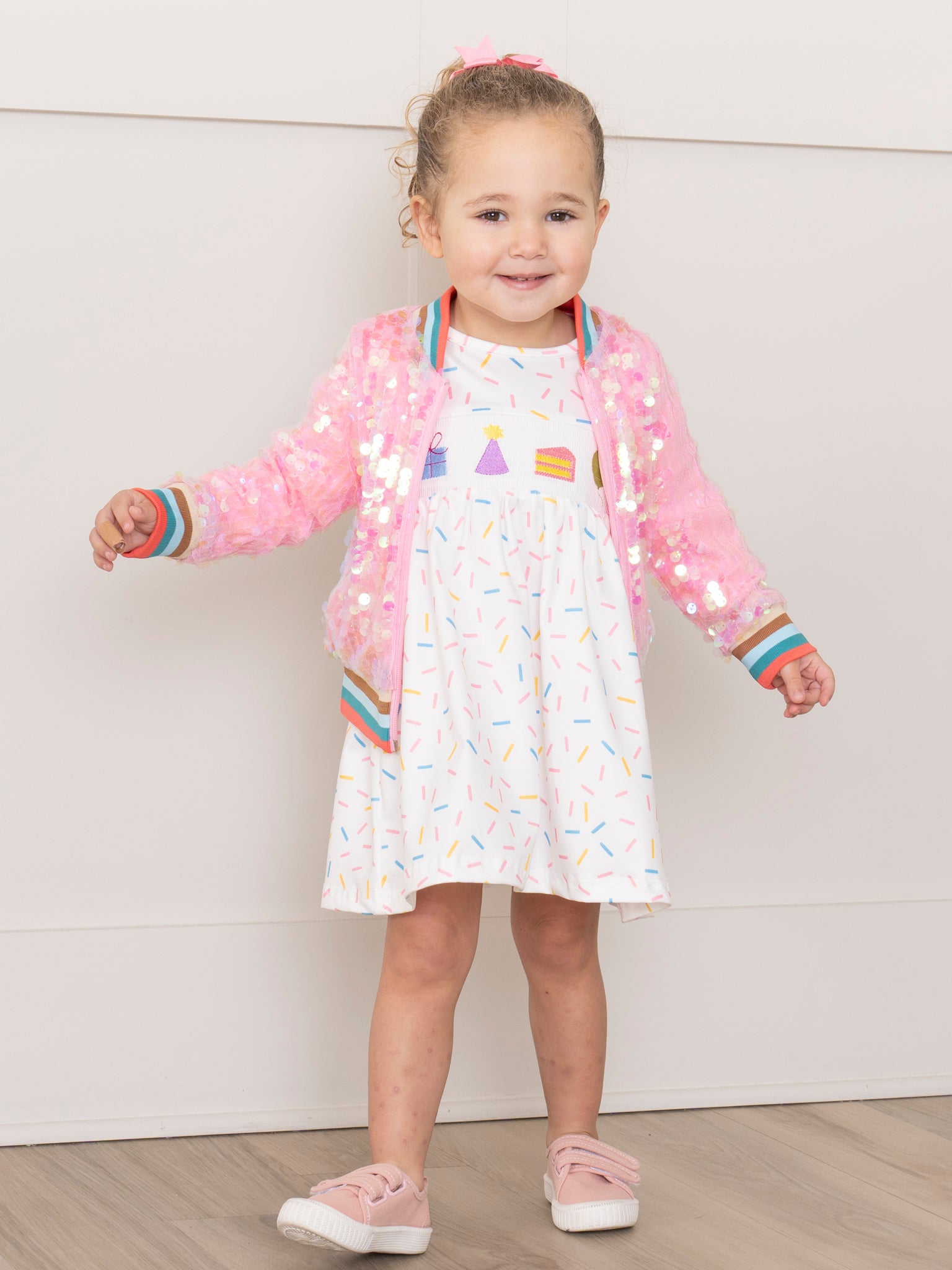 Birthday Sprinkles Smocked Ruffle Dress - Marie Nicole Clothing Birthday Sprinkles Smocked Ruffle Dress - Marie Nicole Clothing