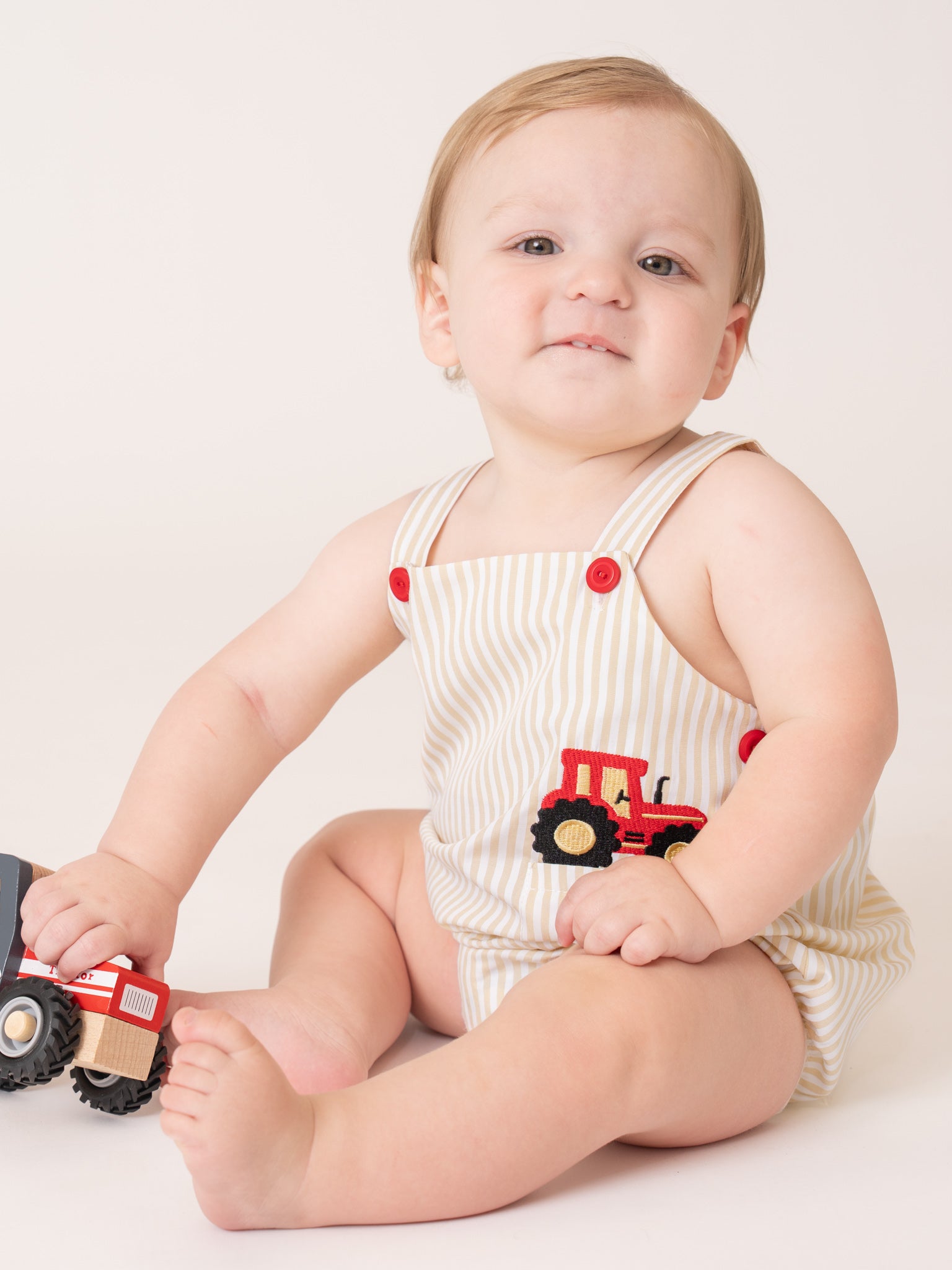 Embroidered Tractor 100% Cotton Johnny - Marie Nicole Clothing