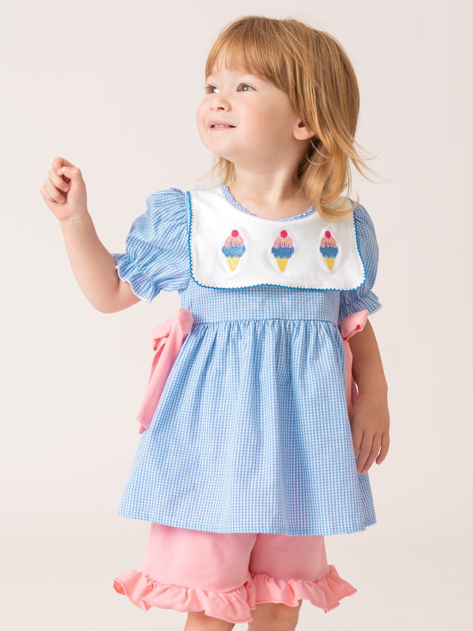 Frozen Delight Ice Cream Embroidered Cotton Bow Outfit - Marie Nicole Clothing