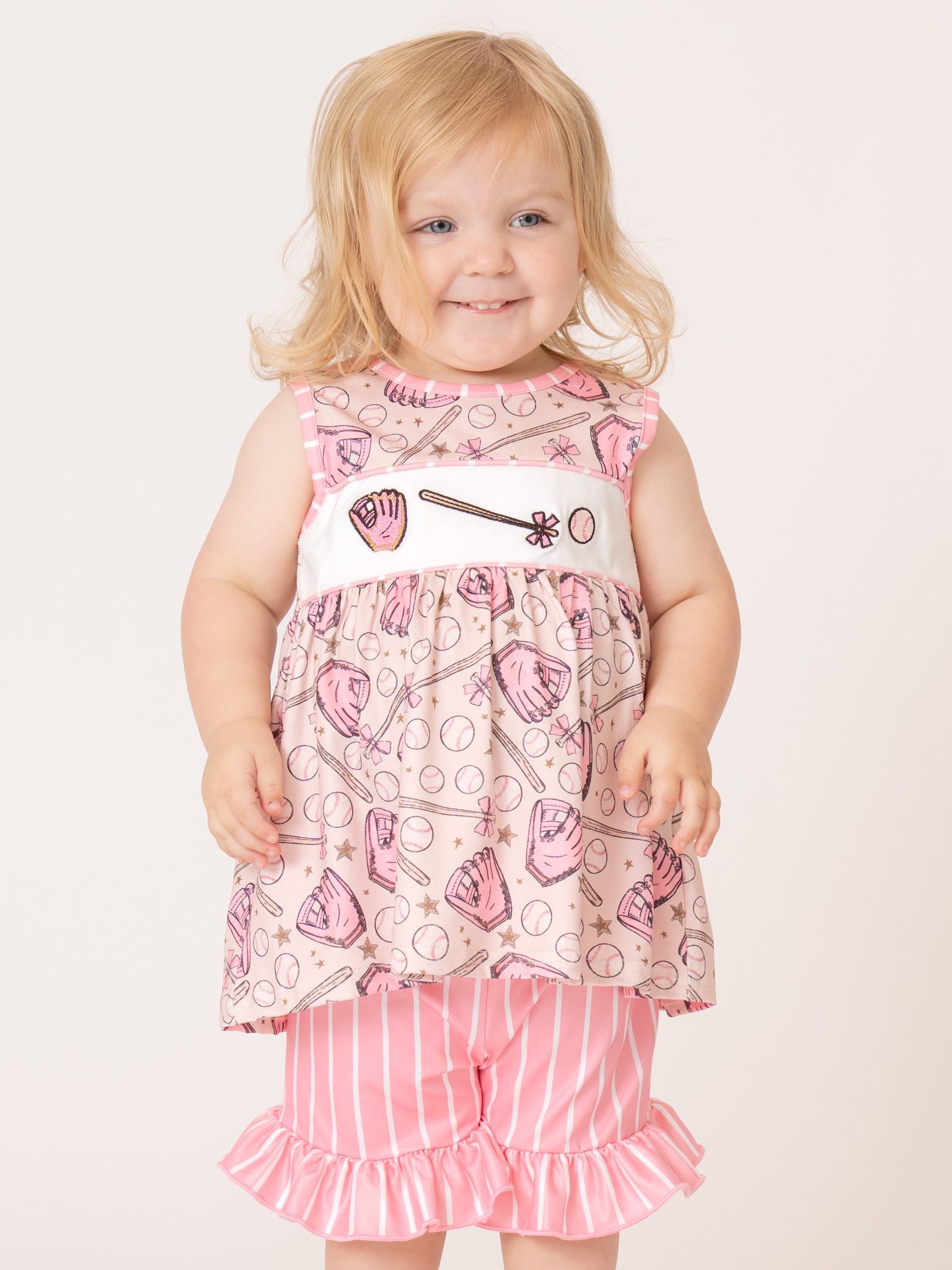 Baseball Swing Time Embroidered Ruffle Outfit - Marie Nicole Clothing