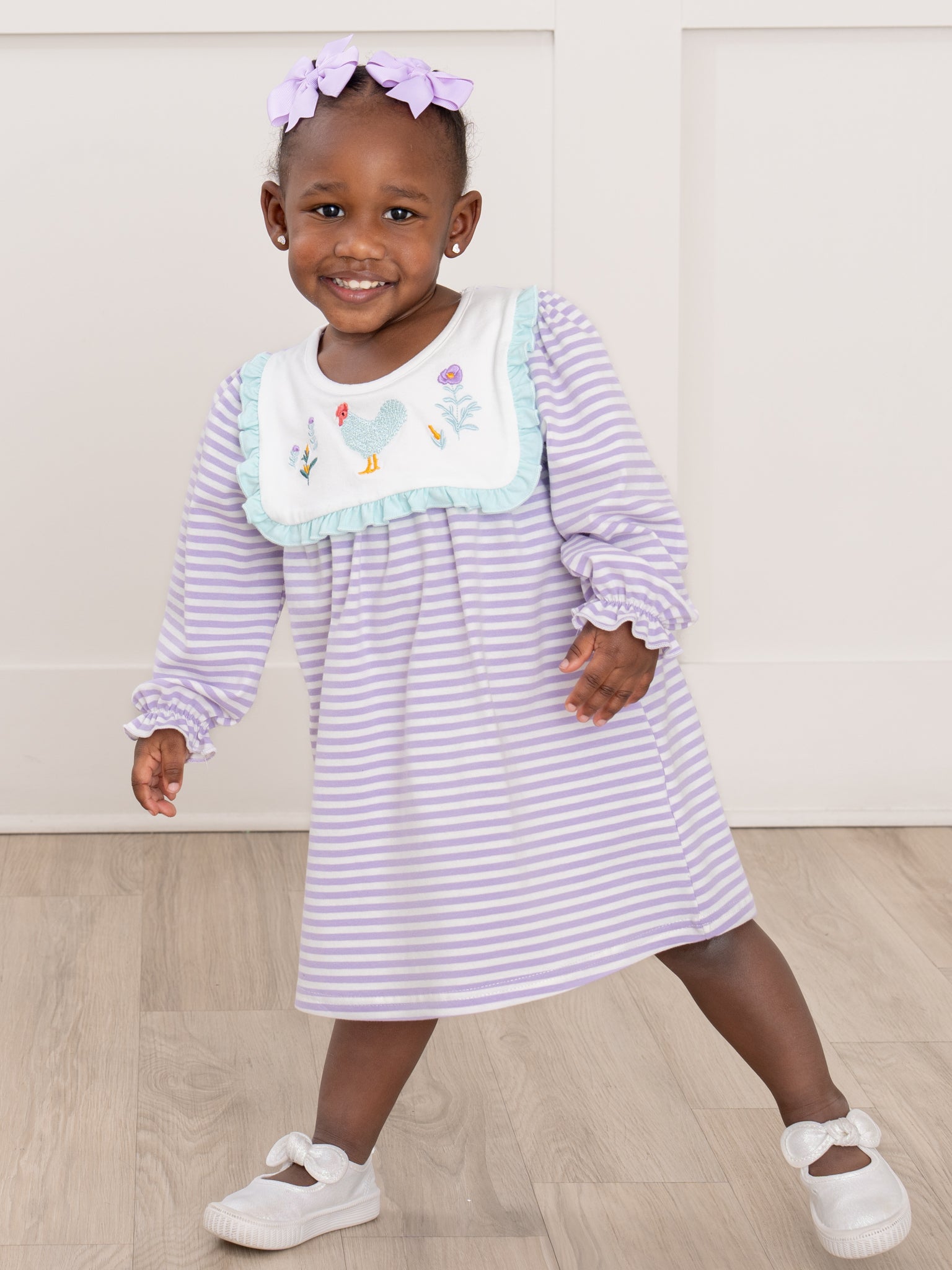 Country Chicken Striped Embroidered Dress - Marie Nicole Clothing Country Chicken Striped Embroidered Dress - Marie Nicole Clothing