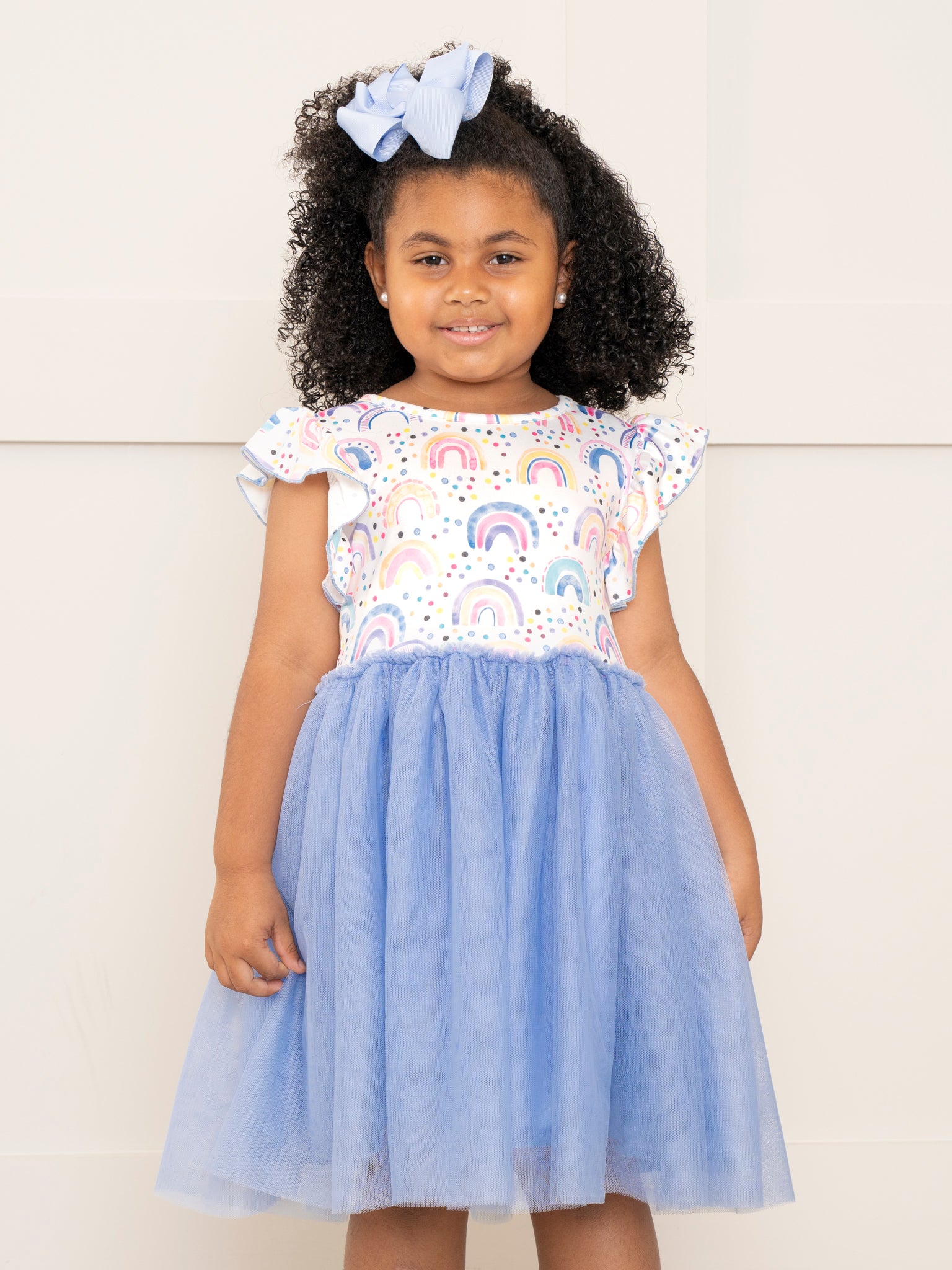 Cornflower Blue Rainbows Tulle Dress - Marie Nicole Clothing