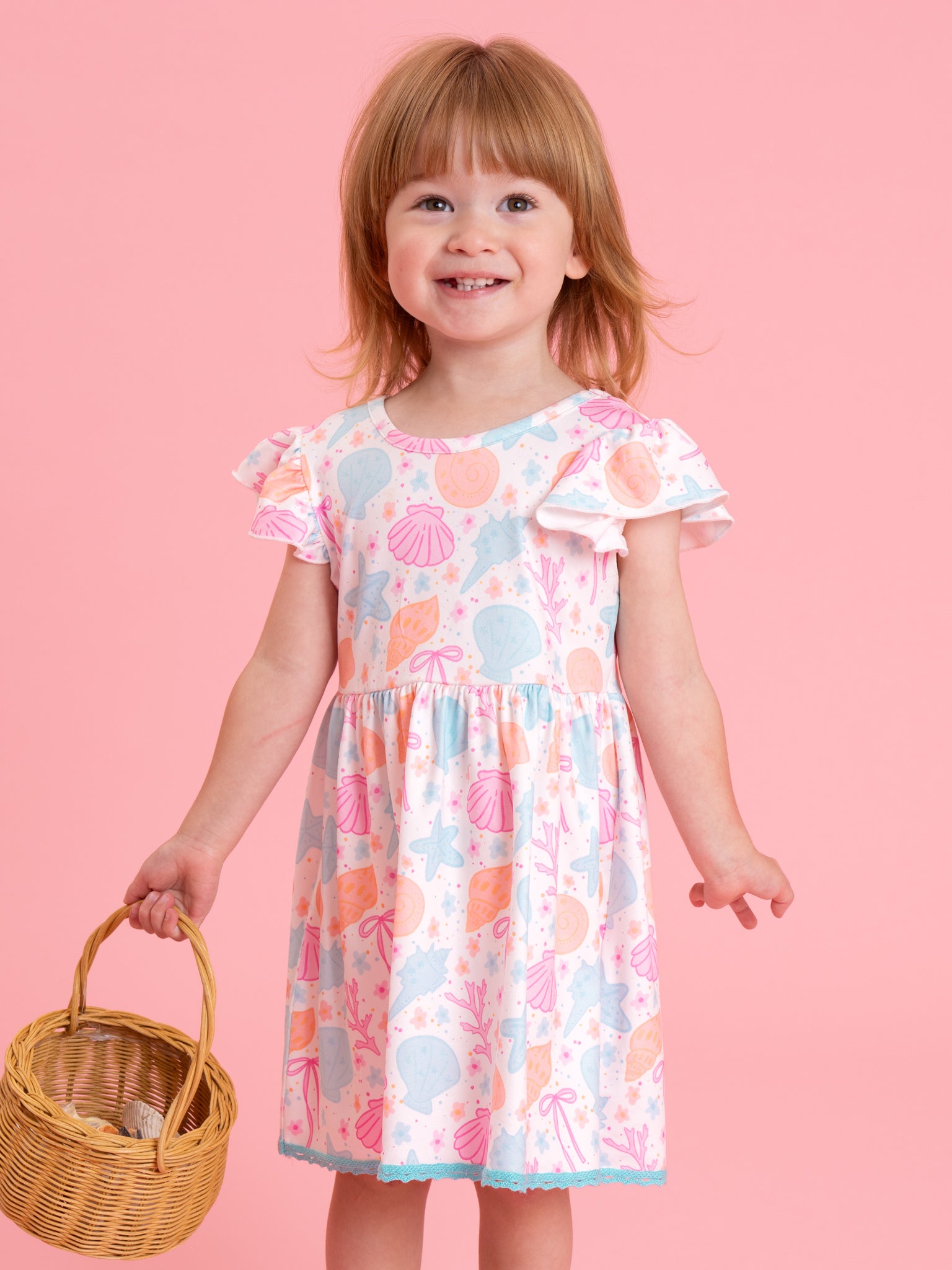 Seashell Garden Flutter Sleeve Dress - Marie Nicole Clothing