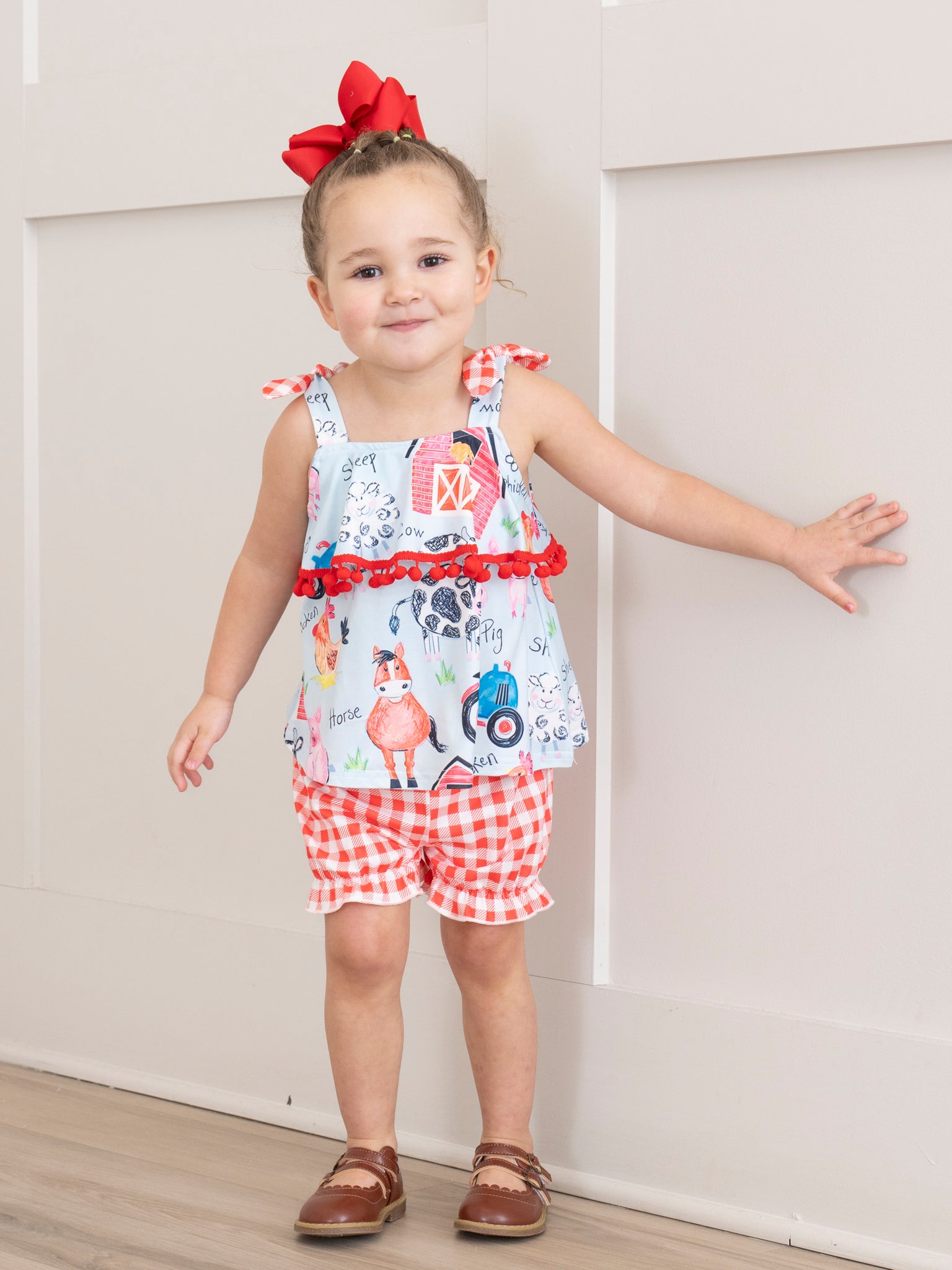 Toddler Girl Animals/Farm Outfit Red Gingham Farm Ruffle Outfit Marie Nicole S(2yrs) Toddler Girl Animals/Farm Outfit Red Gingham Farm Ruffle Outfit Marie Nicole S(2yrs)