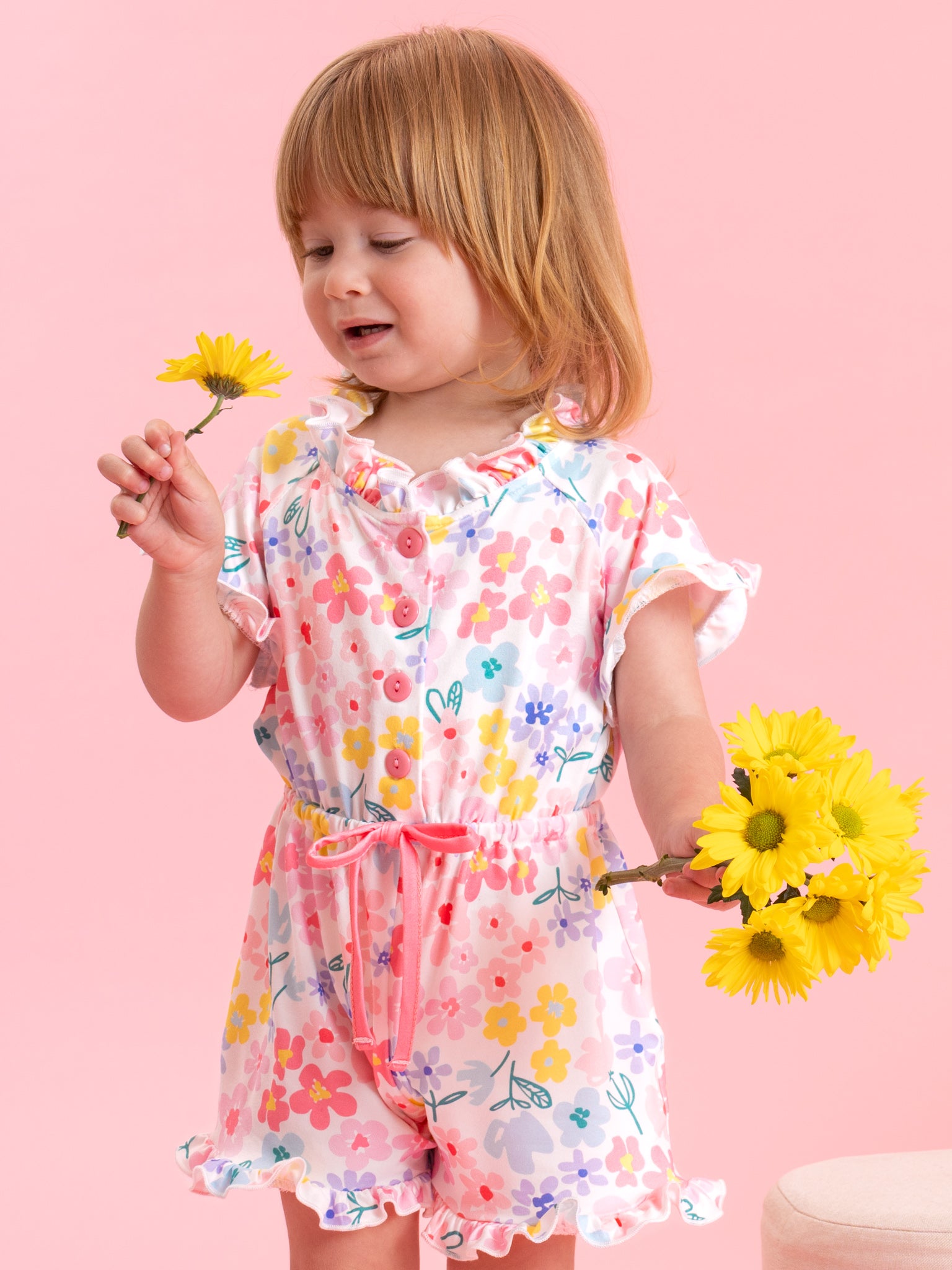 Sweet Pink Garden Ruffle Romper - Marie Nicole Clothing