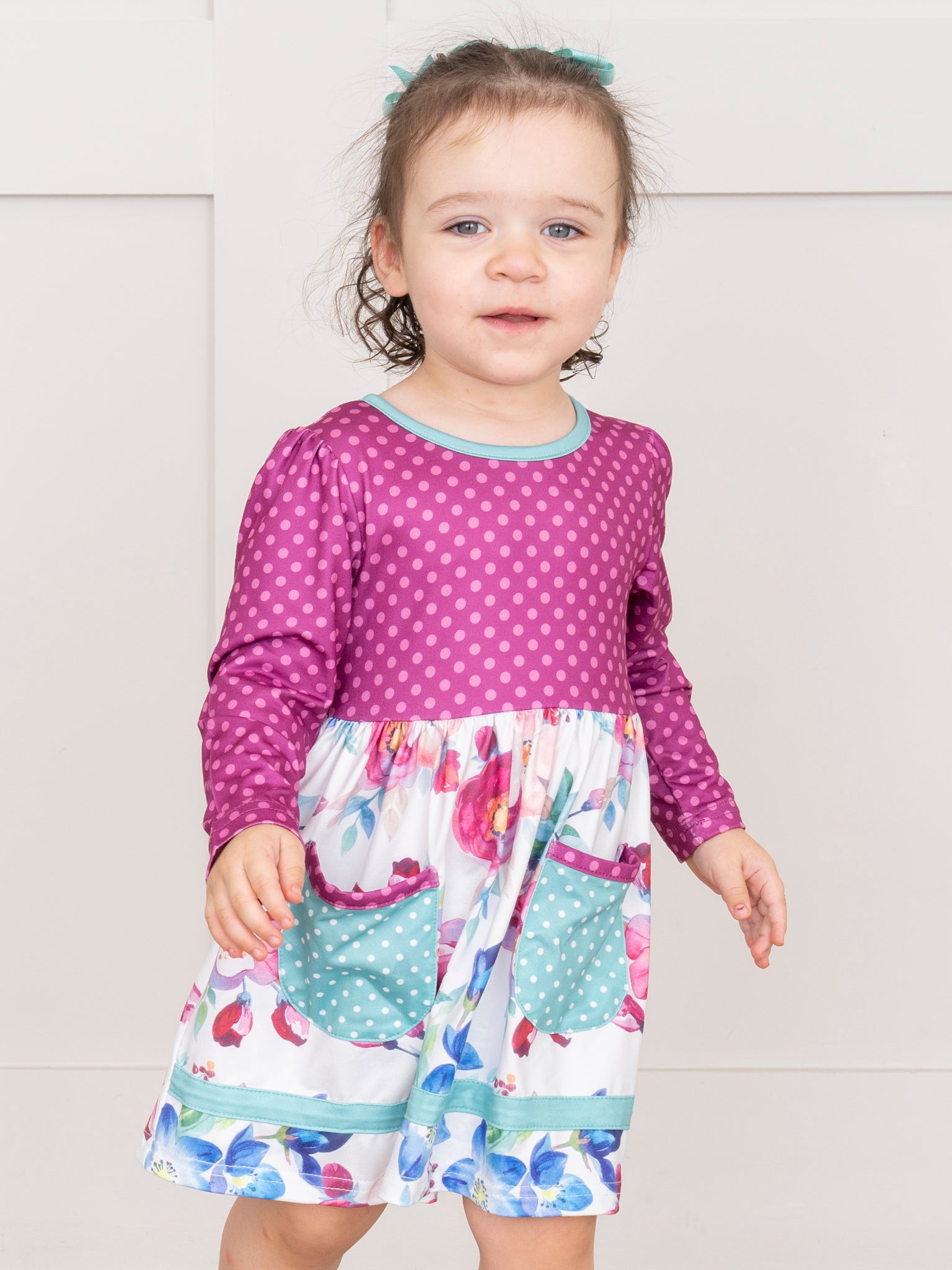 Polka Dot Pocket Floral Dress- Pink XXS(12/18mos) Polka Dot Pocket Floral Dress- Pink XXS(12/18mos)