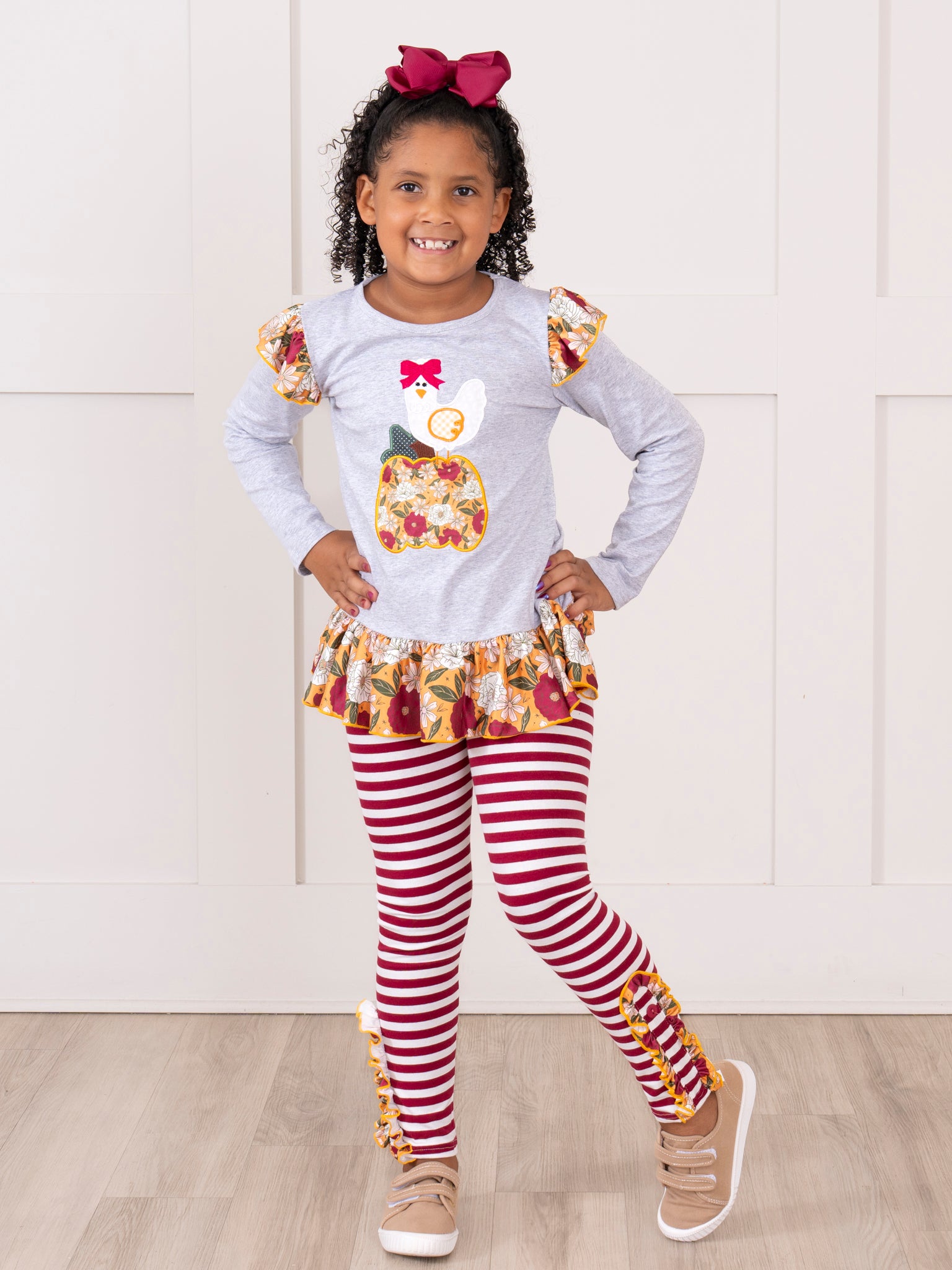 Pumpkin Bloom Striped Ruffle Outfit - Marie Nicole Clothing