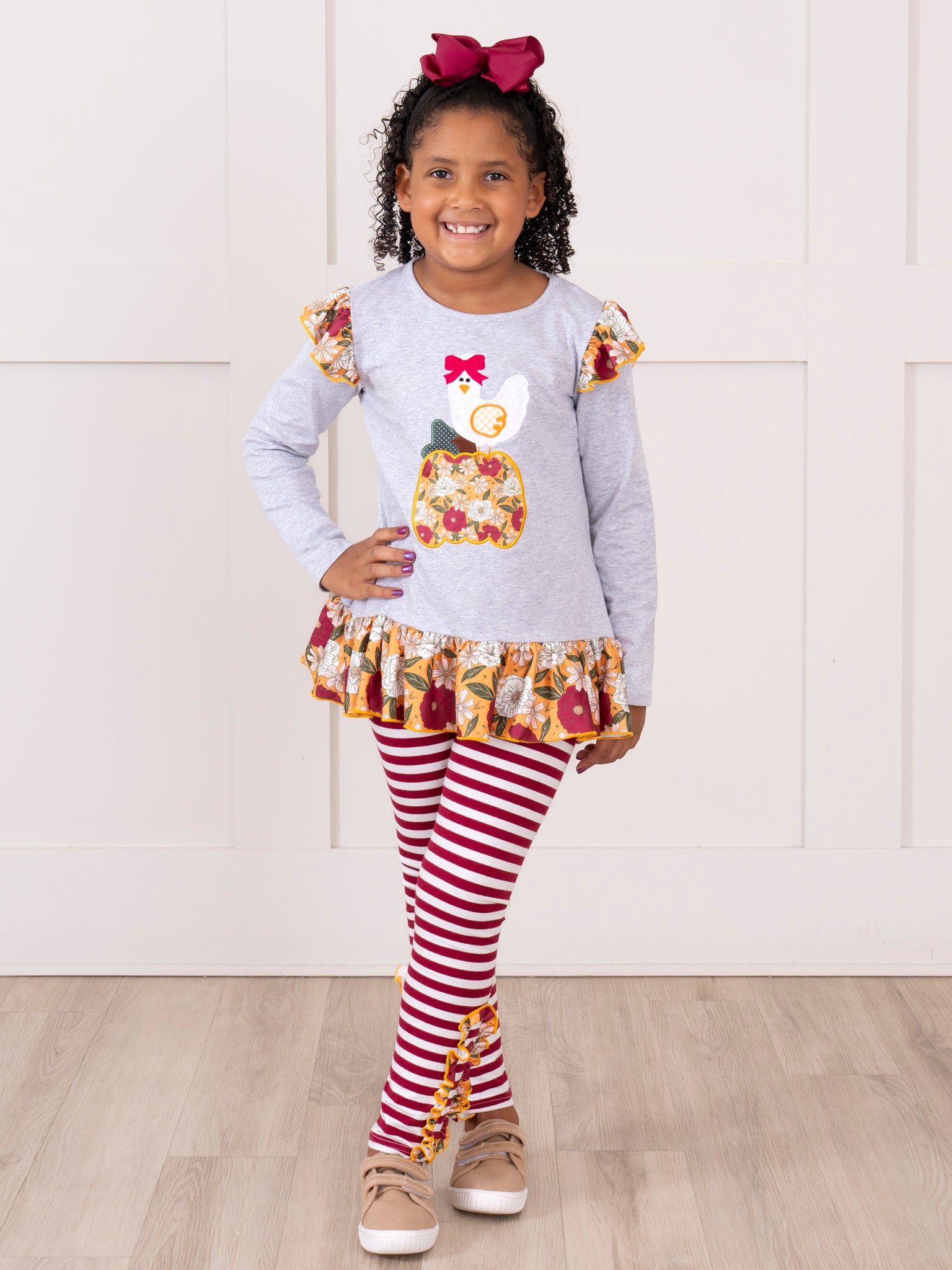 Pumpkin Bloom Striped Ruffle Outfit - Marie Nicole Clothing