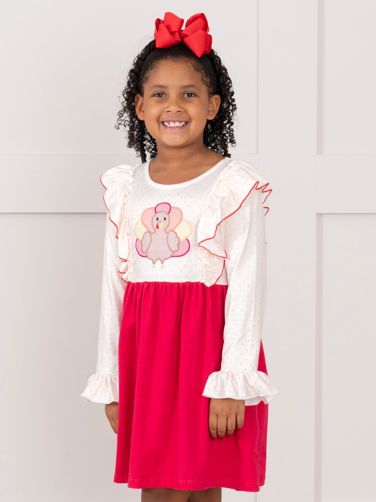 Turkey Day Embroidered Ruffle Dress - Marie Nicole Clothing