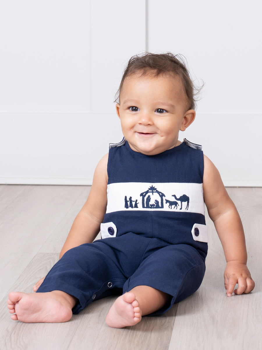 Midnight Blue Smocked Nativity Johnny – Marie Nicole Clothing