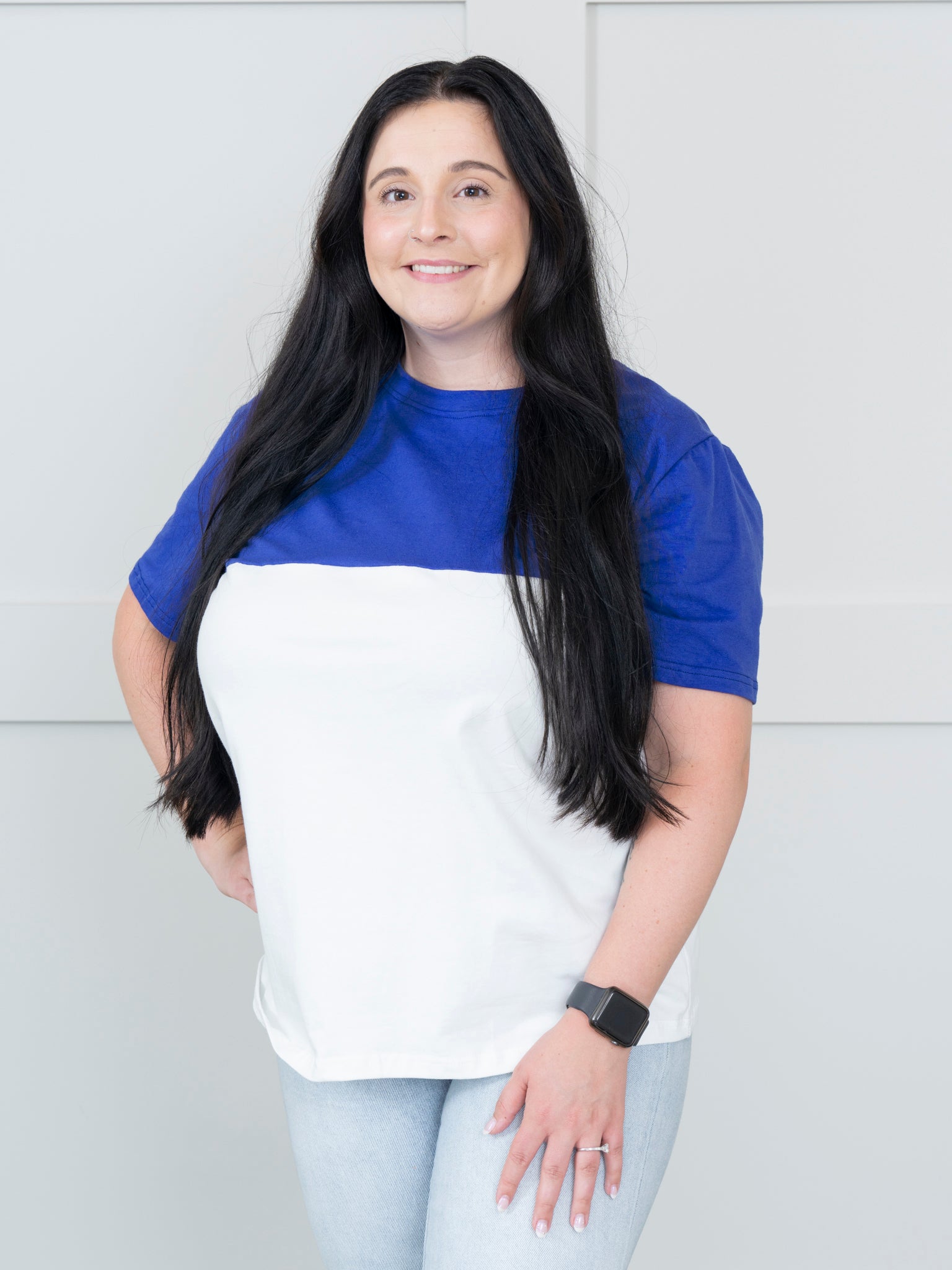 Unisex Blue & White Color Block Shirt - Marie Nicole Clothing