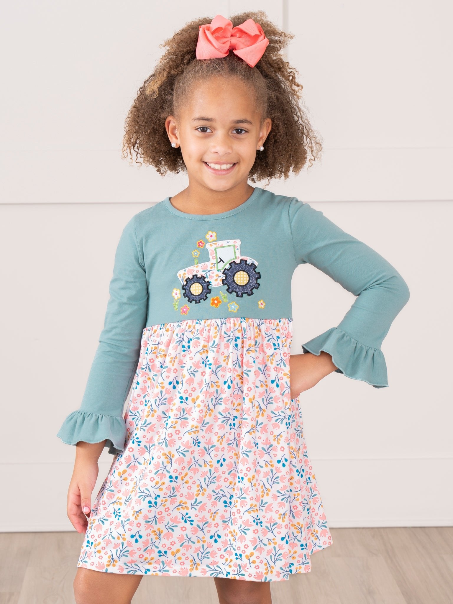 Blue Skies Tractor Embroidered Dress - Marie Nicole Clothing L(4yrs) Blue Skies Tractor Embroidered Dress - Marie Nicole Clothing L(4yrs)