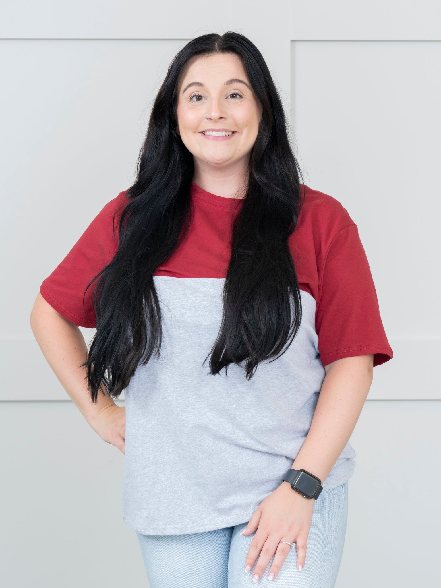 Unisex Crimson & Grey Color Block Shirt - Marie Nicole Clothing