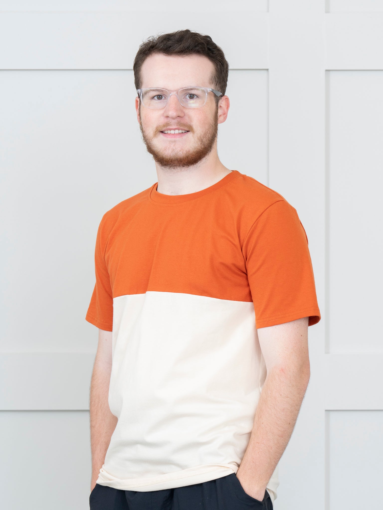 Unisex Burnt Orange Color Block Shirt - Marie Nicole Clothing