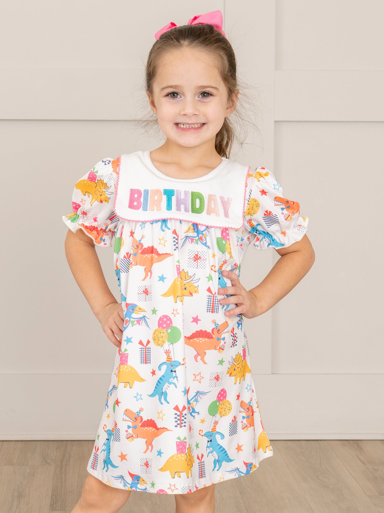 Dinosaur Birthday Party Ruffle Dress Marie Nicole Clothing Dinosaur Birthday Party Ruffle Dress Marie Nicole Clothing