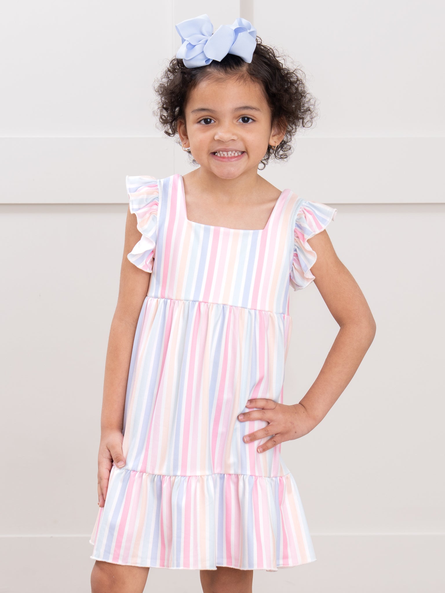 pastel striped dress Sunset Dream Pastel Stripe Open Back Twirl Dress