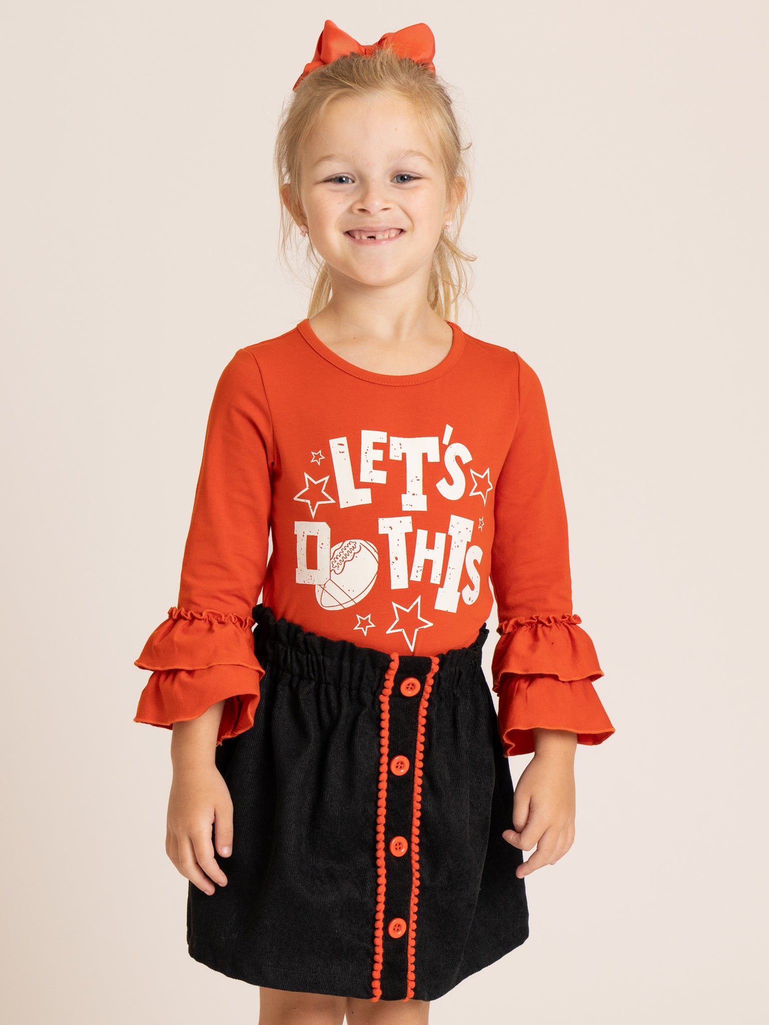 Orange & Black Football Outfit w/ Skirt - Marie Nicole Clothing